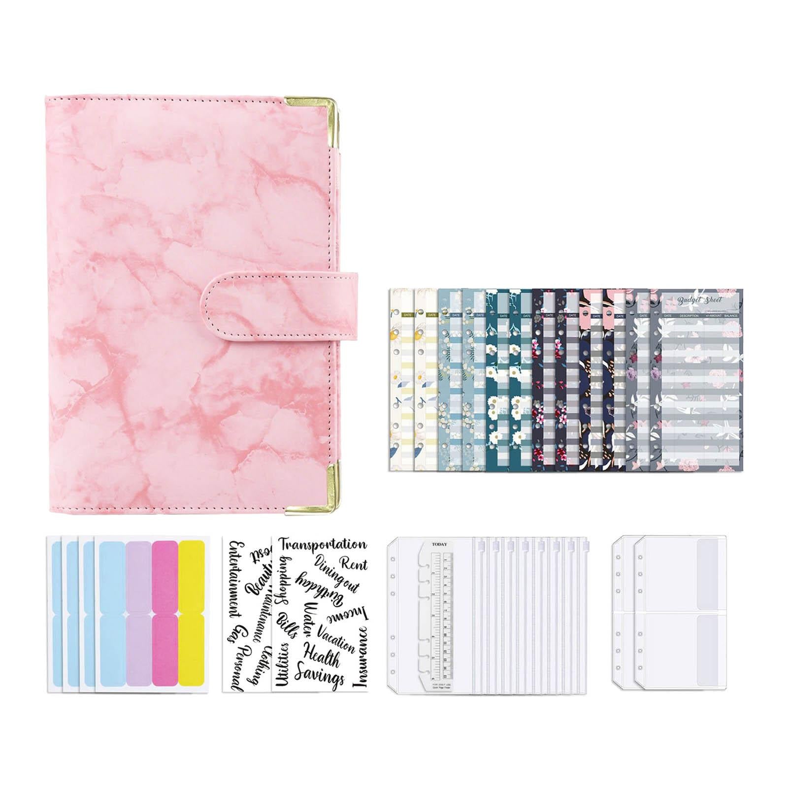 Notebook Binder with Label Stickers for Cash Bills Budgeting Expense Saving Pink