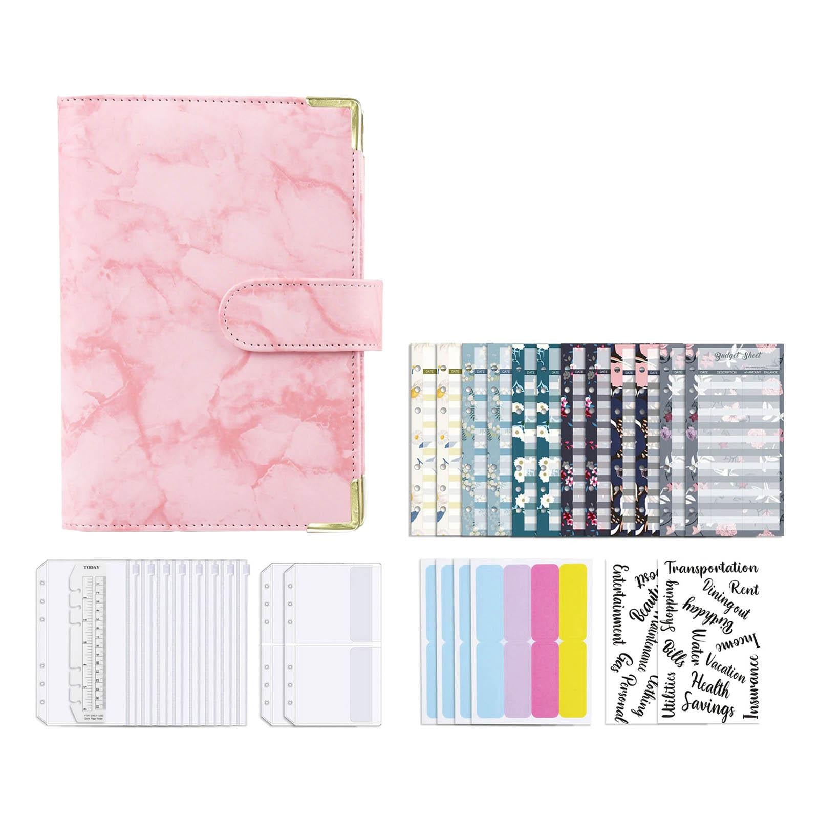 Notebook Binder with Label Stickers for Cash Bills Budgeting Expense Saving Pink