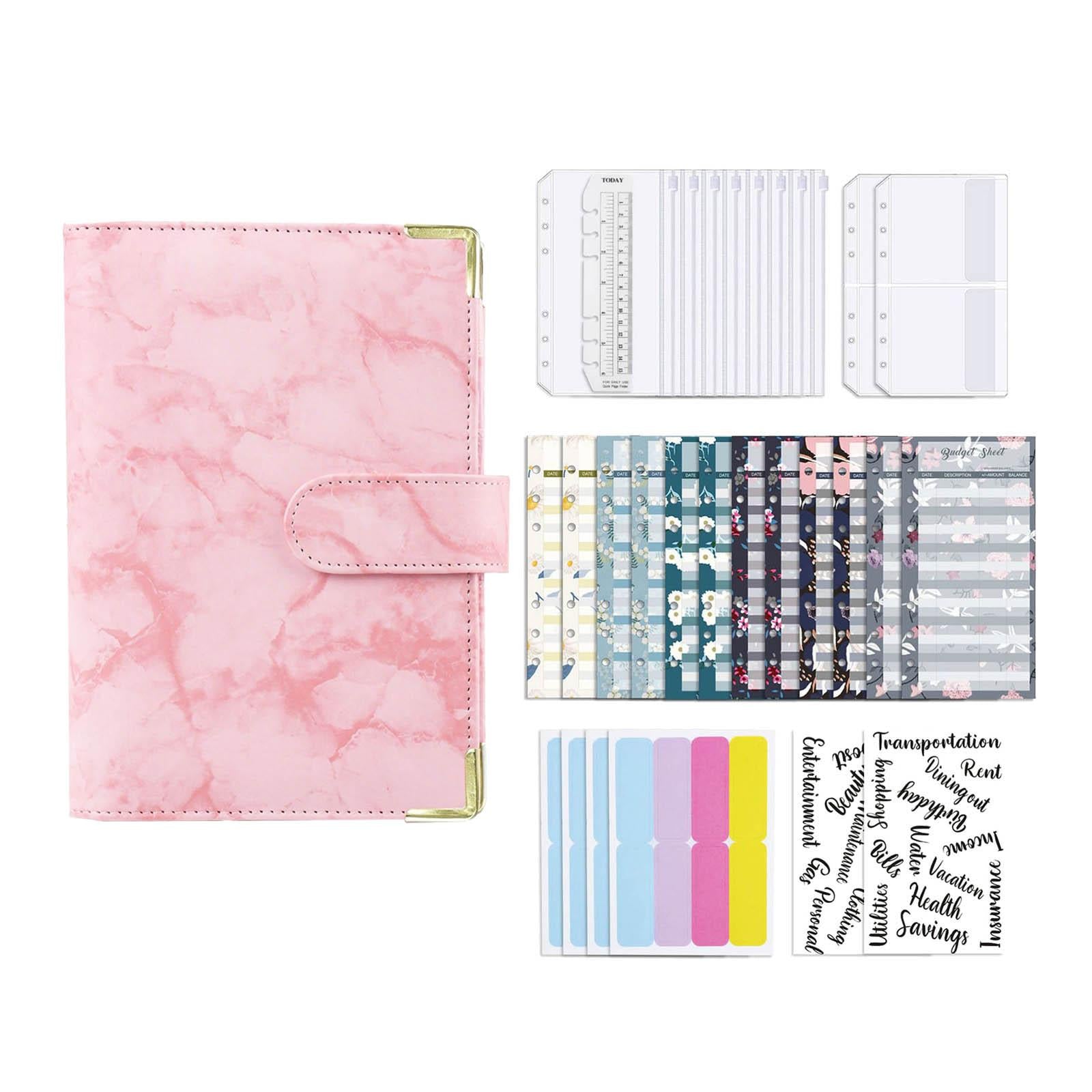 Notebook Binder with Label Stickers for Cash Bills Budgeting Expense Saving Pink
