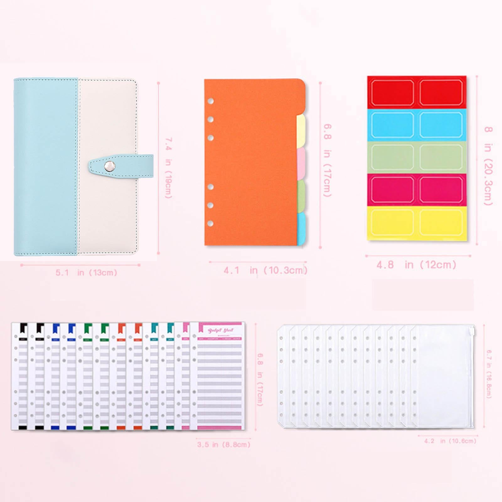 PU Leather A6 Budget Binder for Budgeting Expense Saving Travel and Diary Ligth Blue