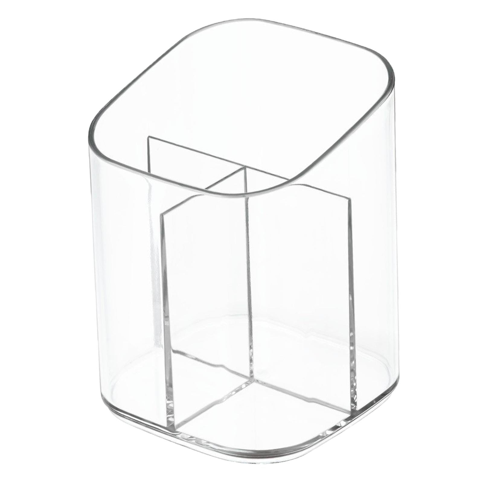 Clear 3 Compartments Cosmetic Cup Pen Pot Wide Opening Table Accessory