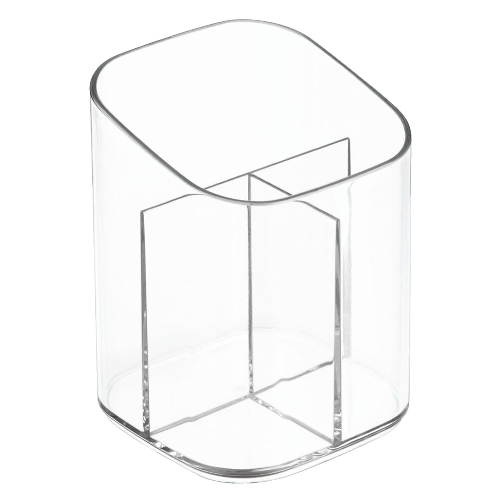 Clear 3 Compartments Cosmetic Cup Pen Pot Wide Opening Table Accessory