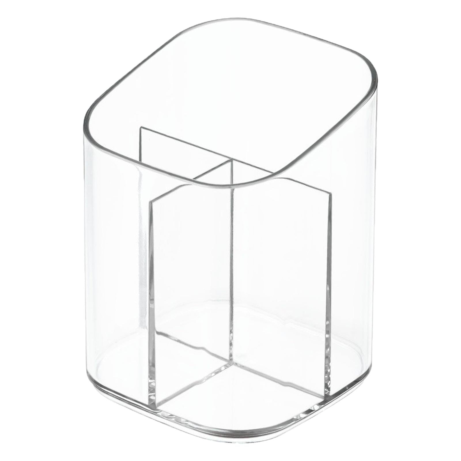 Clear 3 Compartments Cosmetic Cup Pen Pot Wide Opening Table Accessory