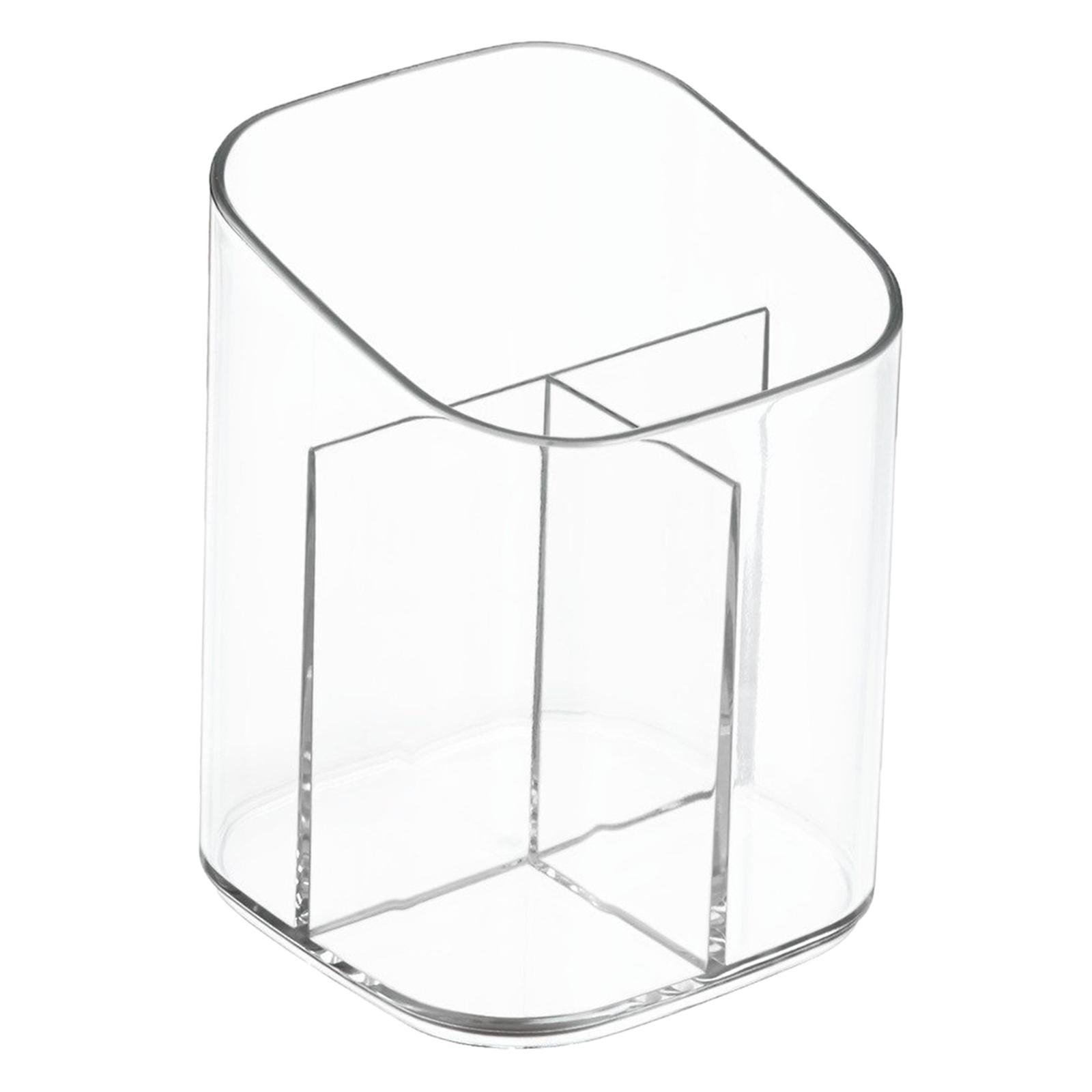 Clear 3 Compartments Cosmetic Cup Pen Pot Wide Opening Table Accessory