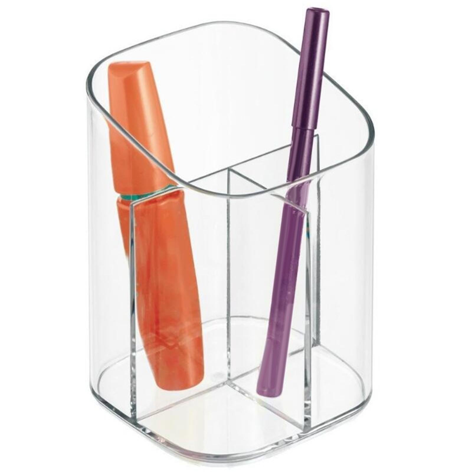 Clear 3 Compartments Cosmetic Cup Pen Pot Wide Opening Table Accessory