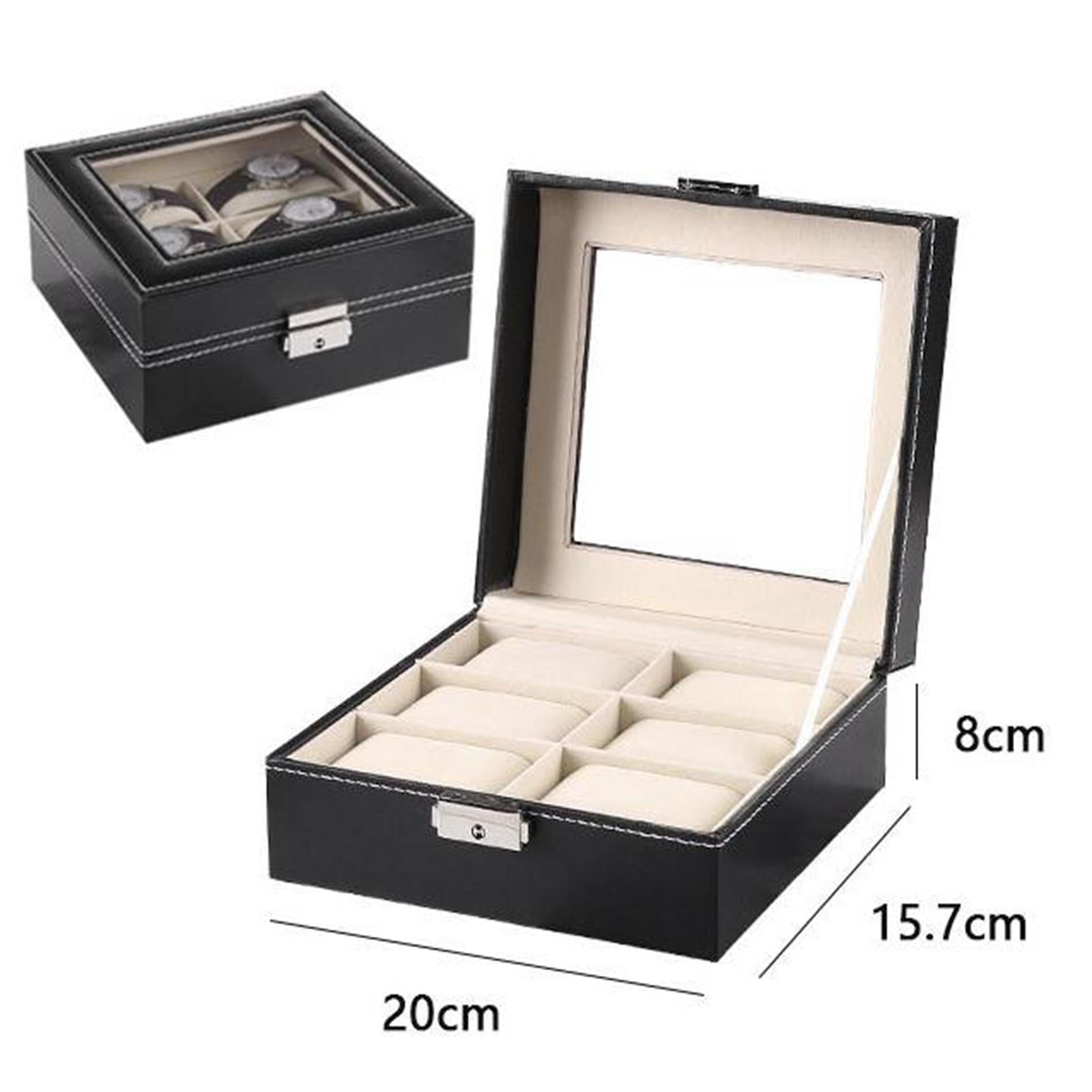 Watch Box Watch Jewelry Display Case with Lock Catch Watches Organizer 6 Slot