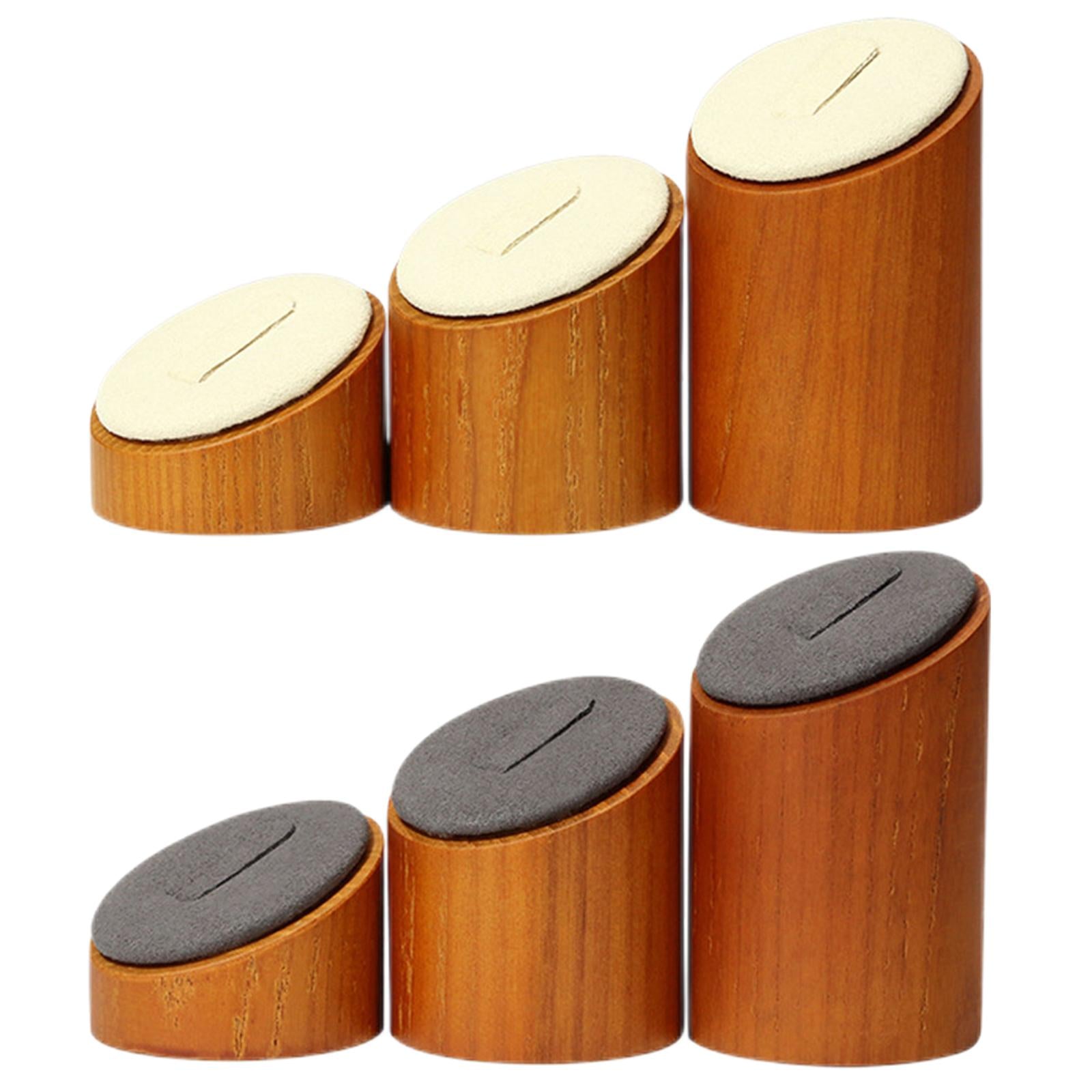 3 Pieces Solid Wood Rings Display Stand Jewelry Show Holder for Shops Beige