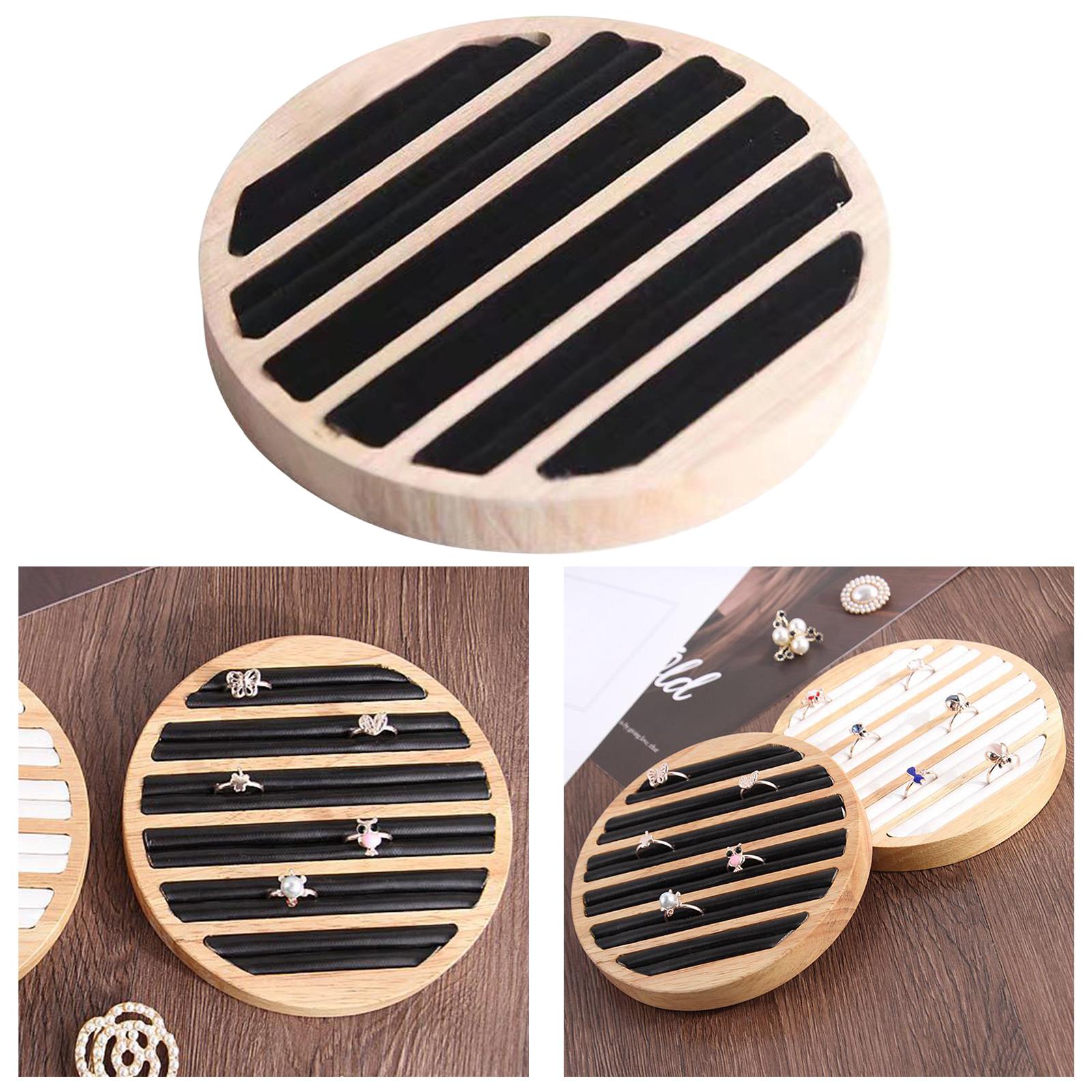 Wood Rings Display Tray 8 Long Slots Storage Holder for Stores Decoration Black