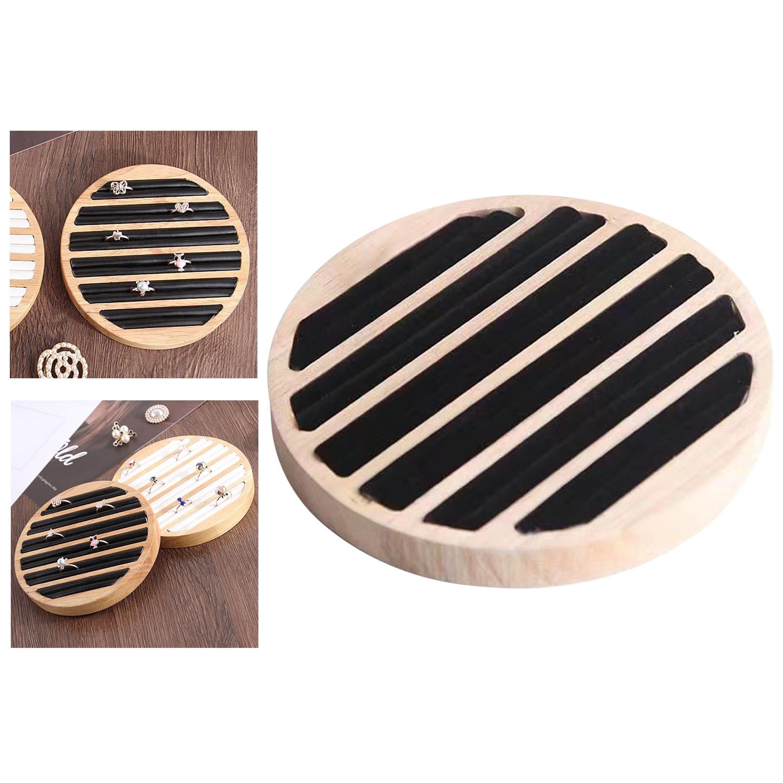 Wood Rings Display Tray 8 Long Slots Storage Holder for Stores Decoration Black