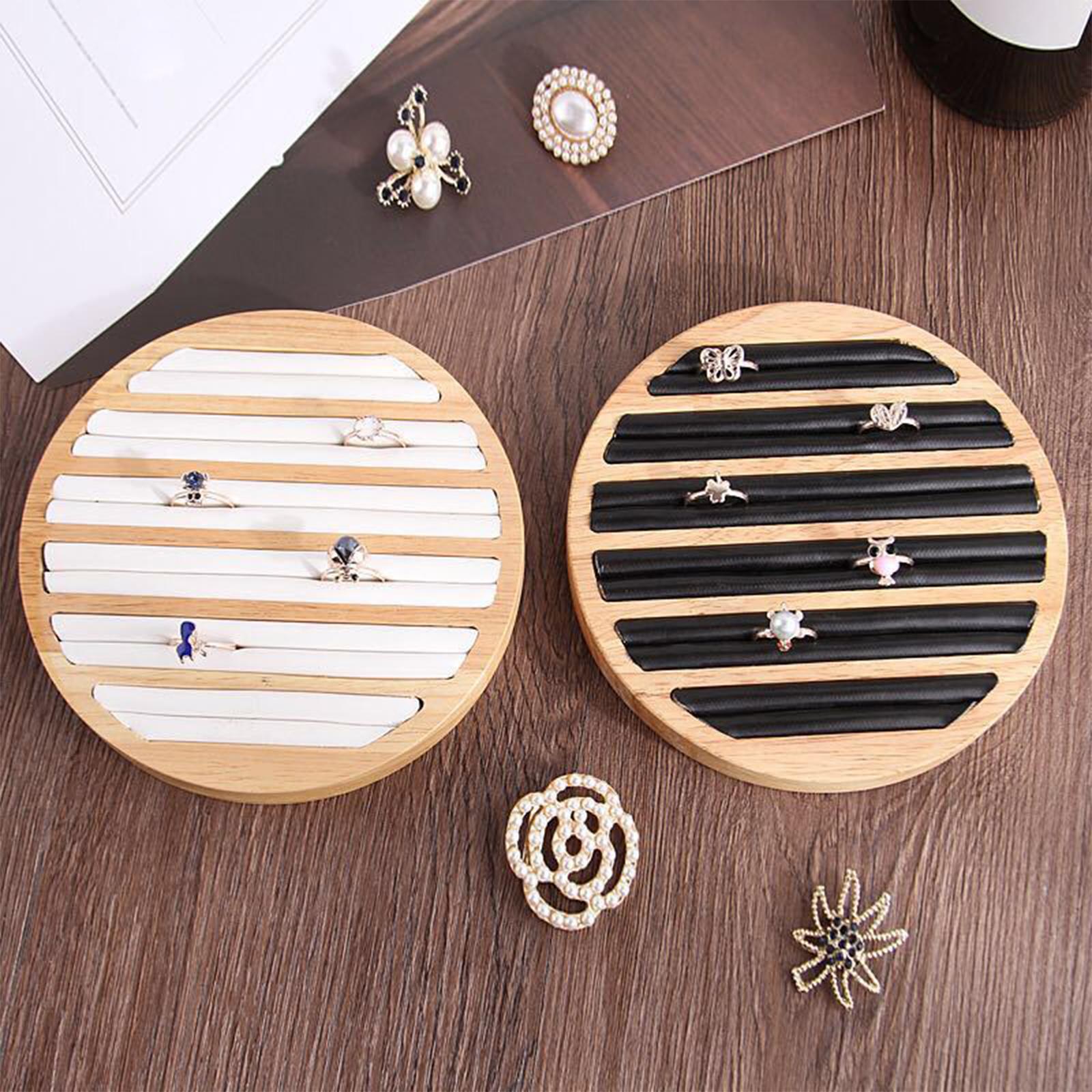 Wood Rings Display Tray 8 Long Slots Storage Holder for Stores Decoration Black