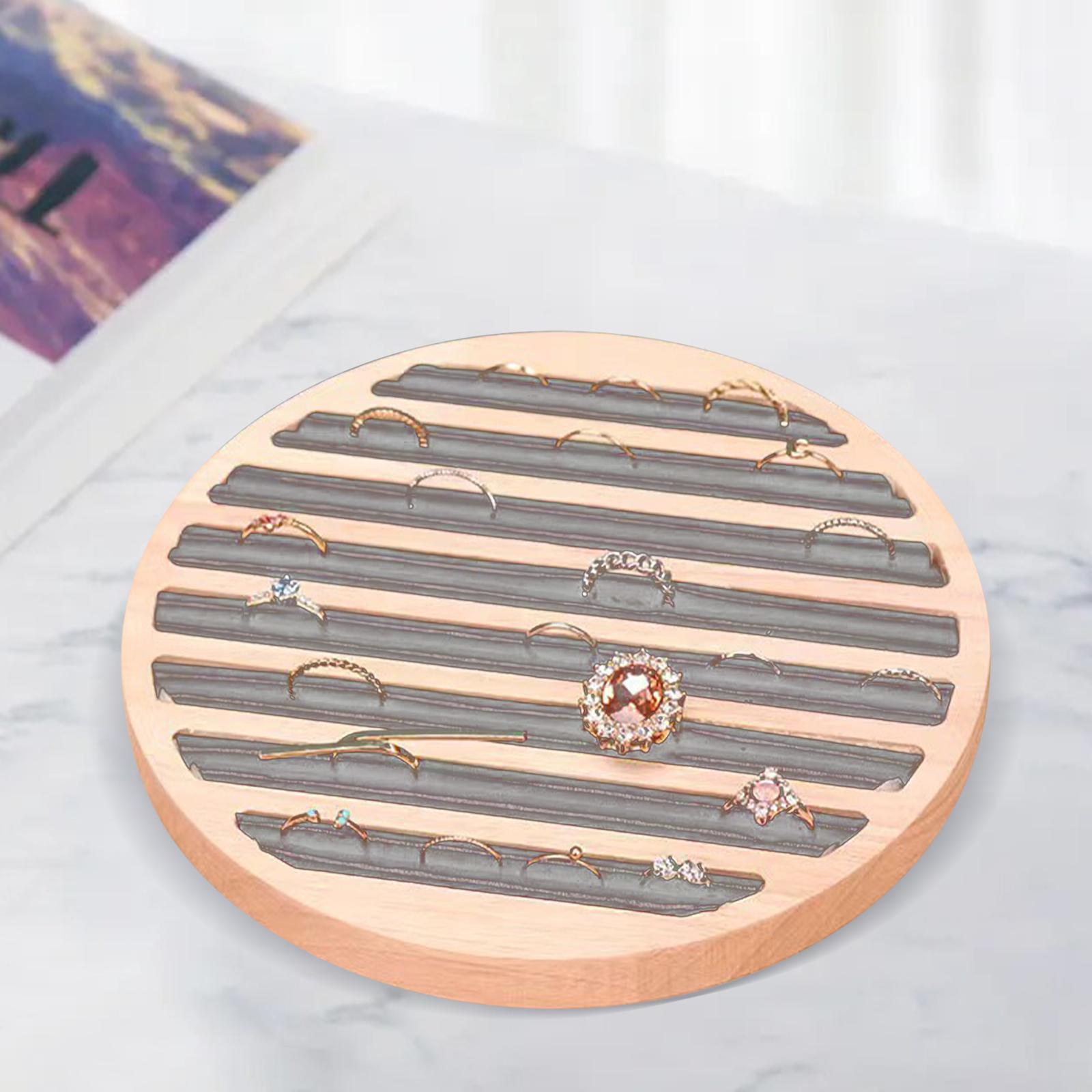 Wood Rings Display Tray 8 Long Slots Storage Holder for Stores Decoration Silver