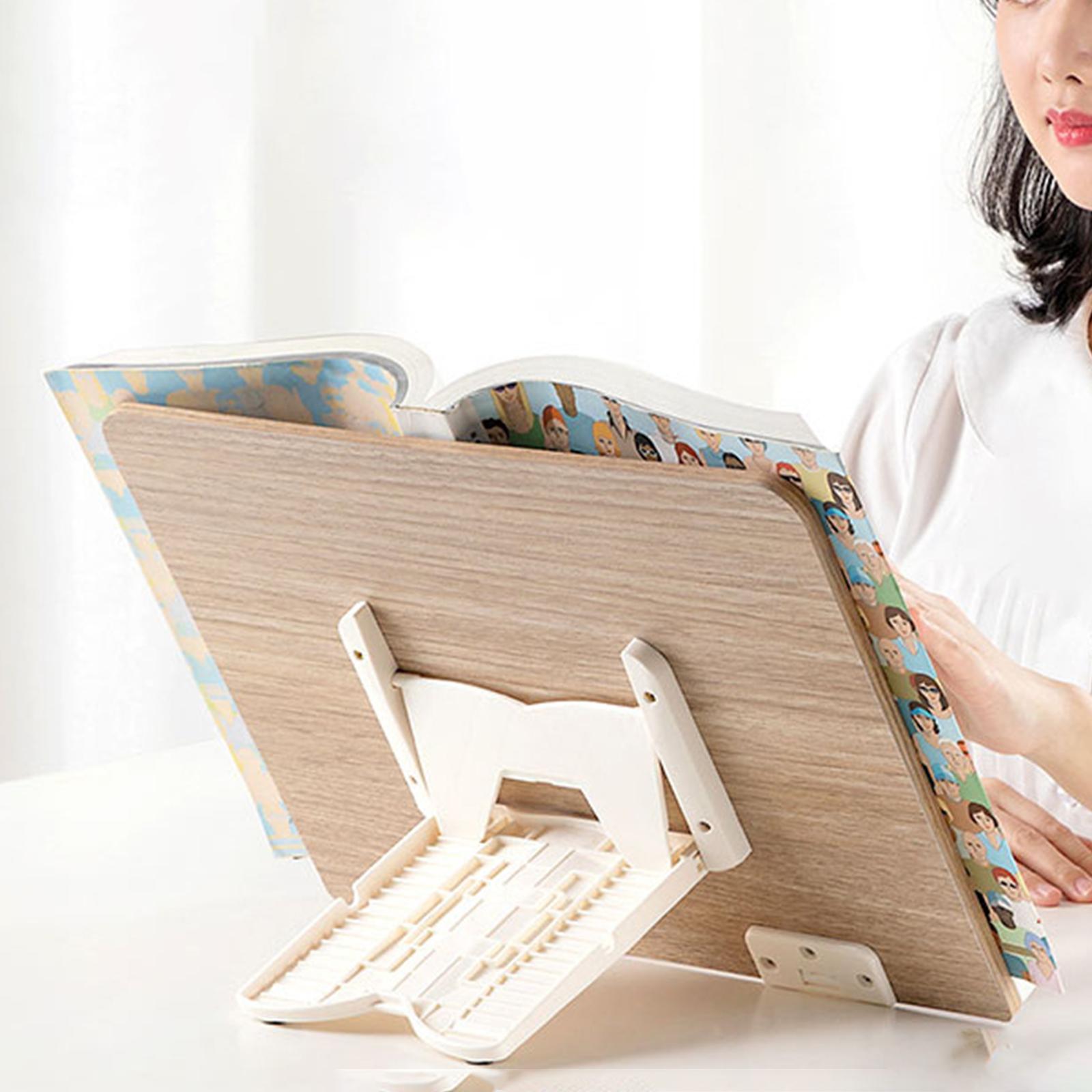 Bamboo Book Stand with Page Holder Clips Recipe Book Holder for Documents M
