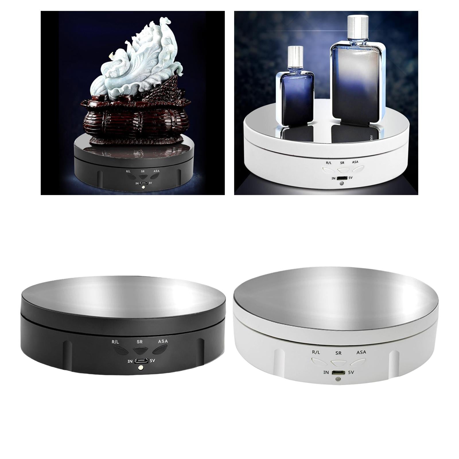 Electronic 360 Degree Rotating Turntable Jewelry Holder for Jewelry Cake Black