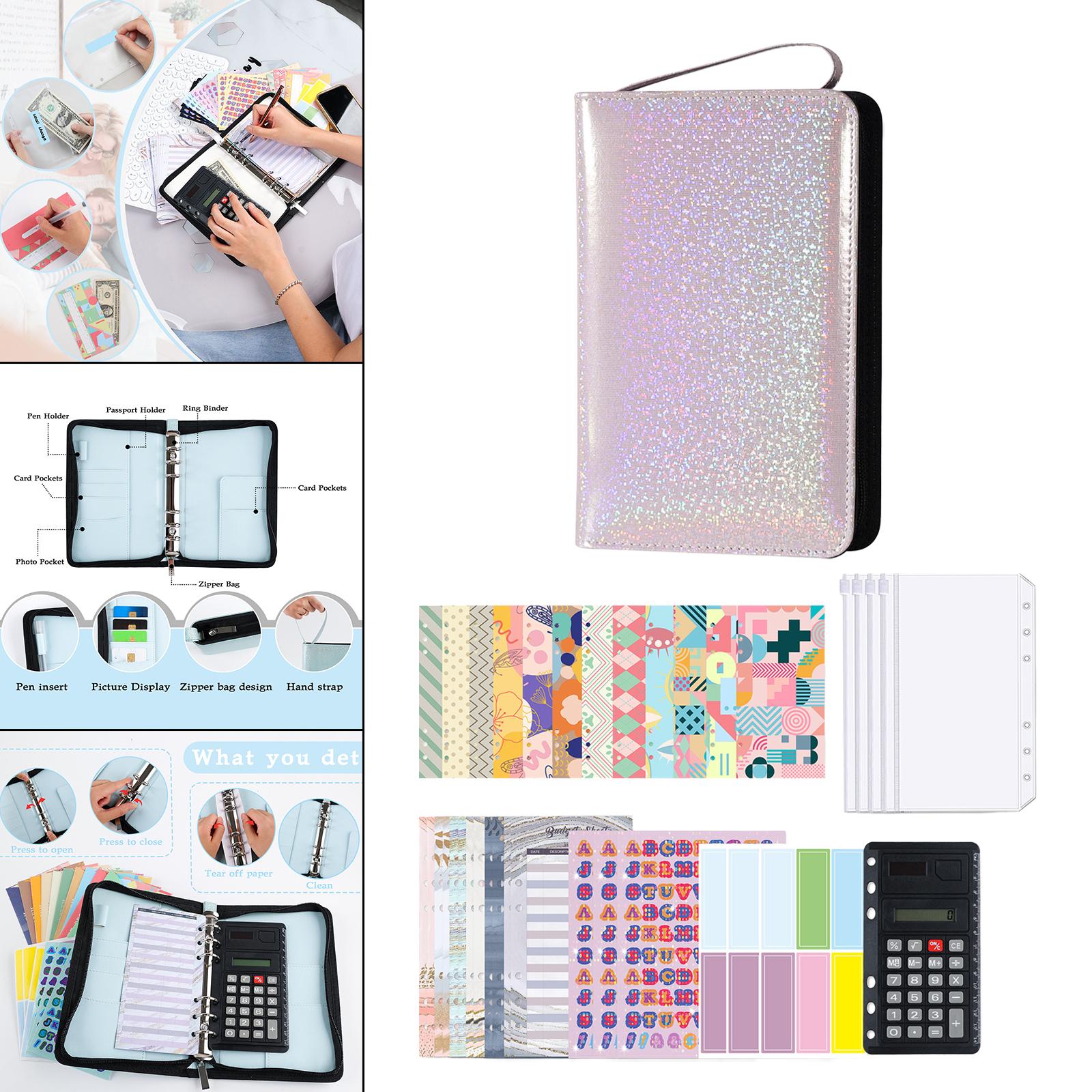 PU Leather A6 Notebook Binder Budget Planner with Pocket Cash Budget purple