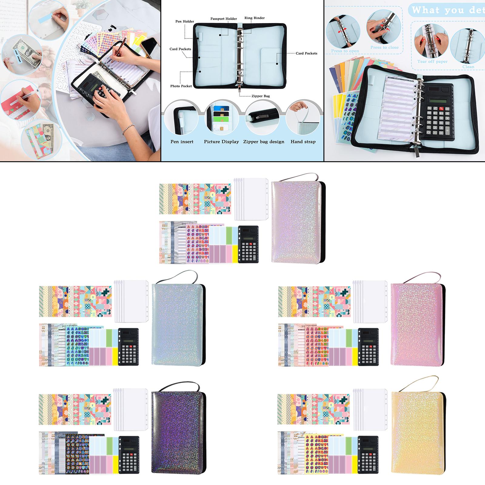 PU Leather A6 Notebook Binder Budget Planner with Pocket Cash Budget purple