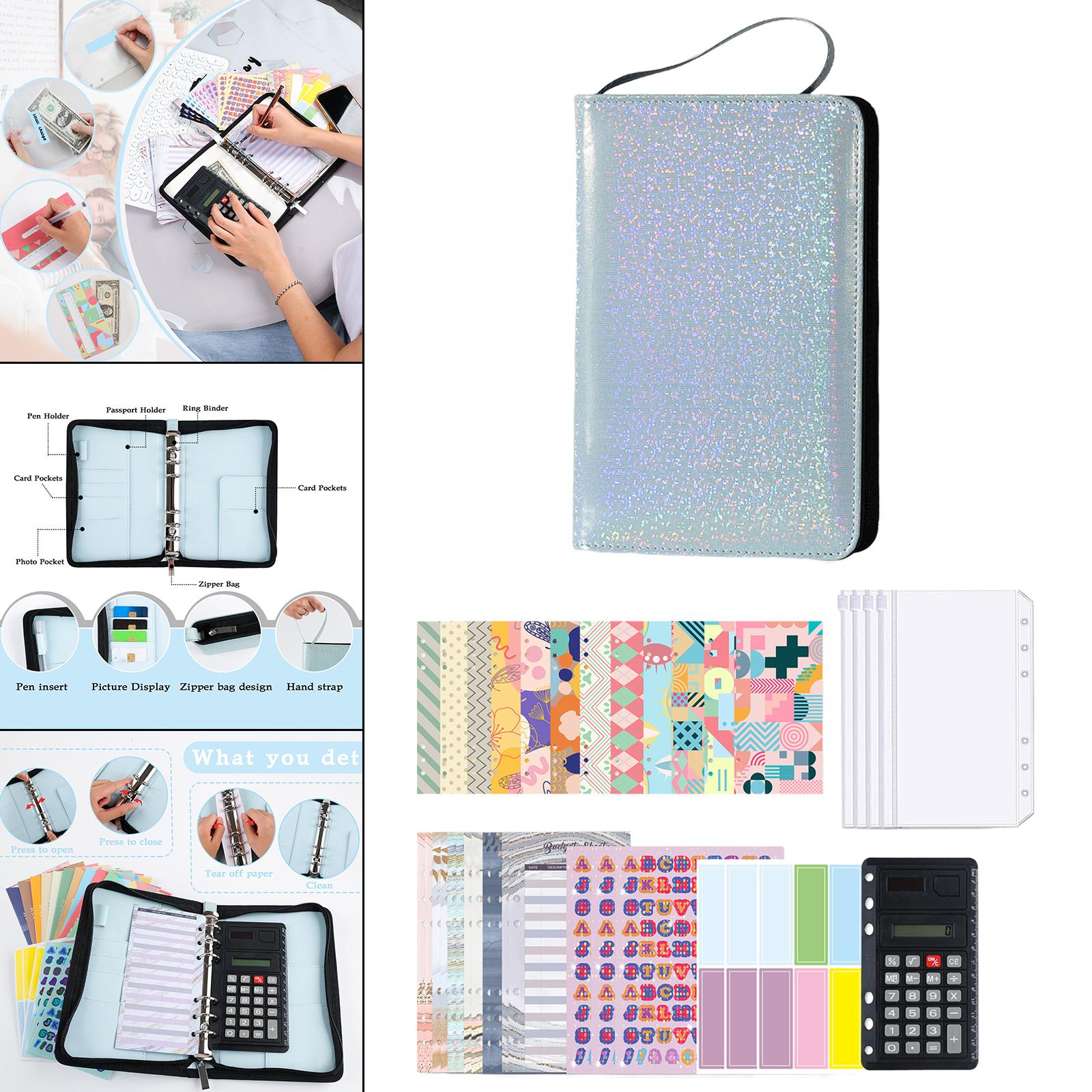 PU Leather A6 Notebook Binder Budget Planner with Pocket Cash Budget blue