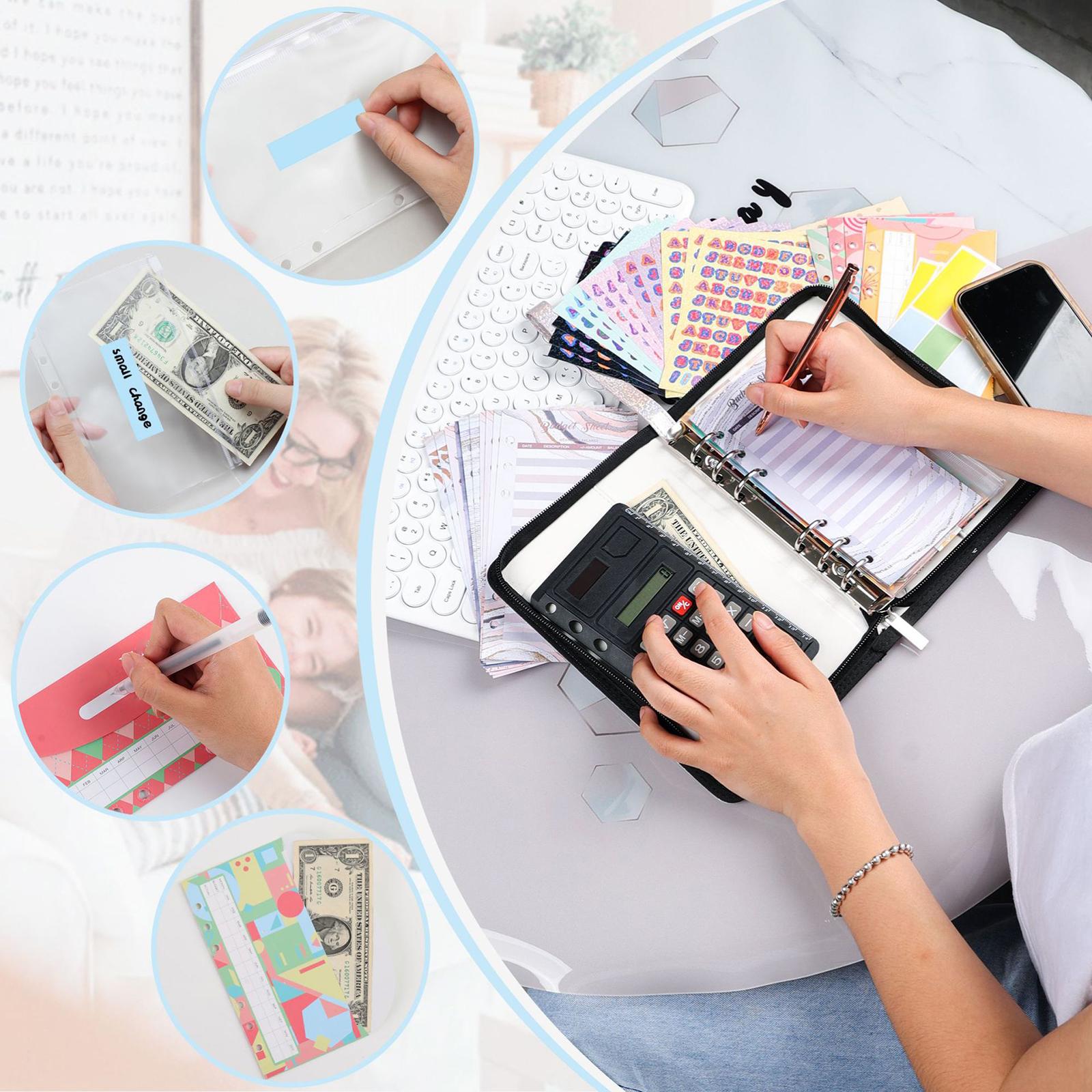PU Leather A6 Notebook Binder Budget Planner with Pocket Cash Budget blue