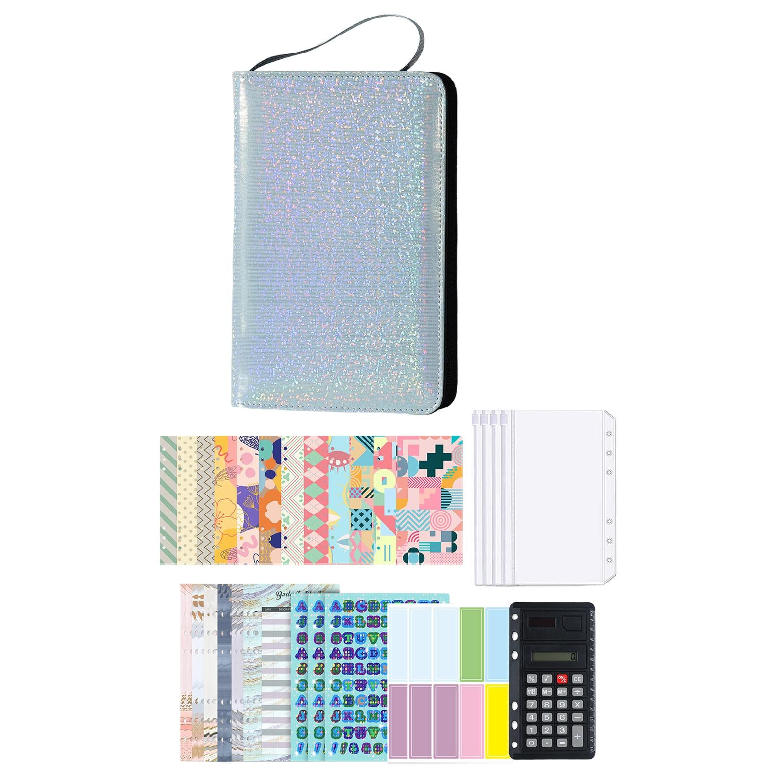 PU Leather A6 Notebook Binder Budget Planner with Pocket Cash Budget blue