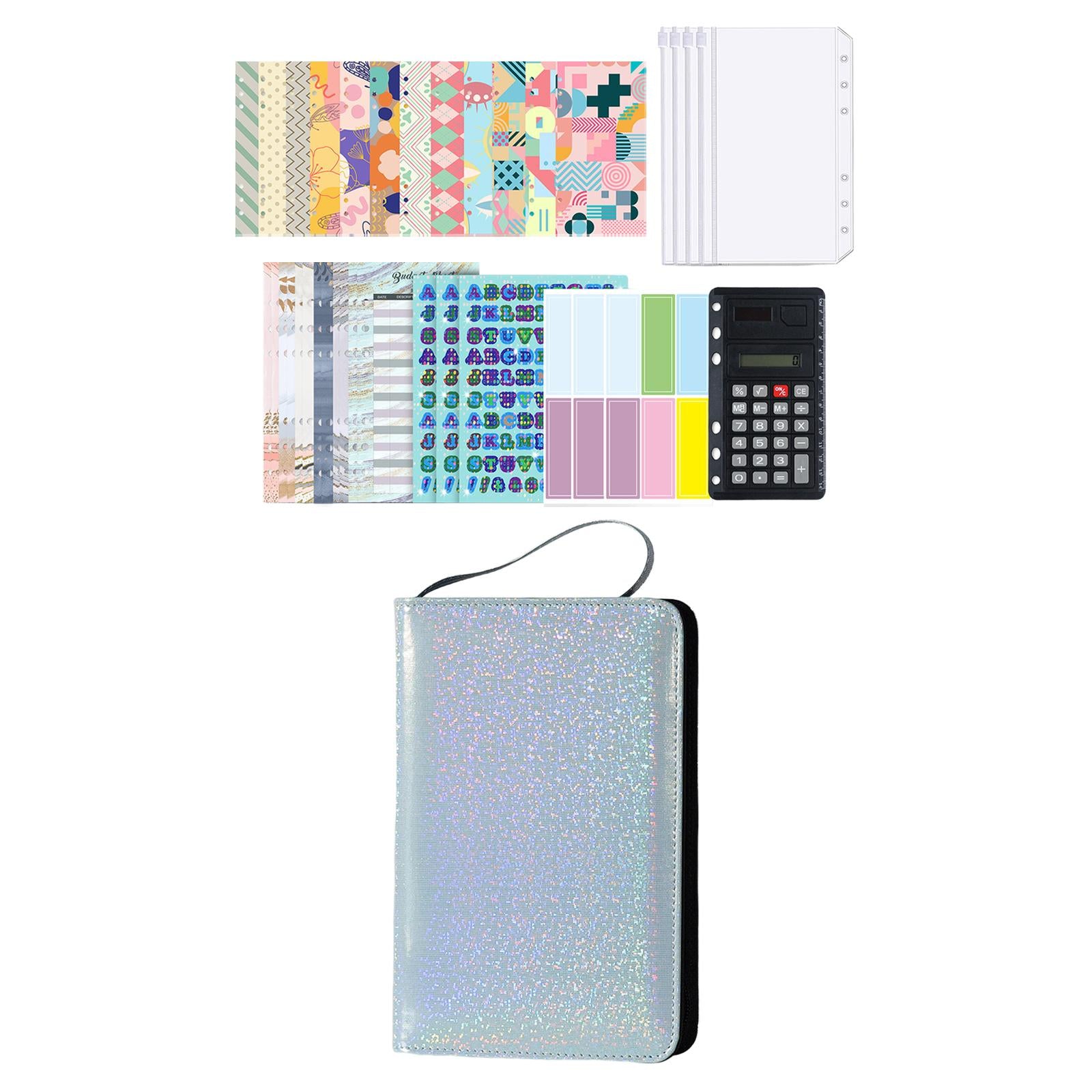 PU Leather A6 Notebook Binder Budget Planner with Pocket Cash Budget blue