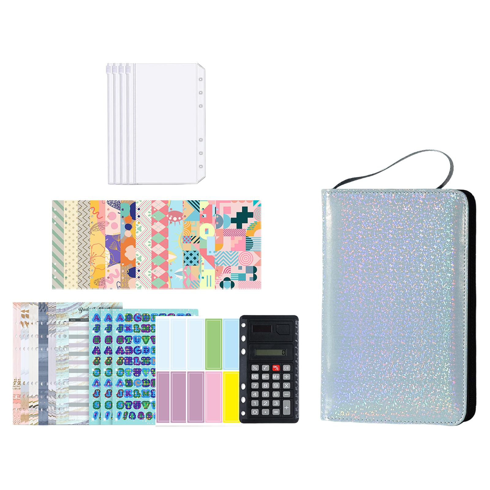 PU Leather A6 Notebook Binder Budget Planner with Pocket Cash Budget blue