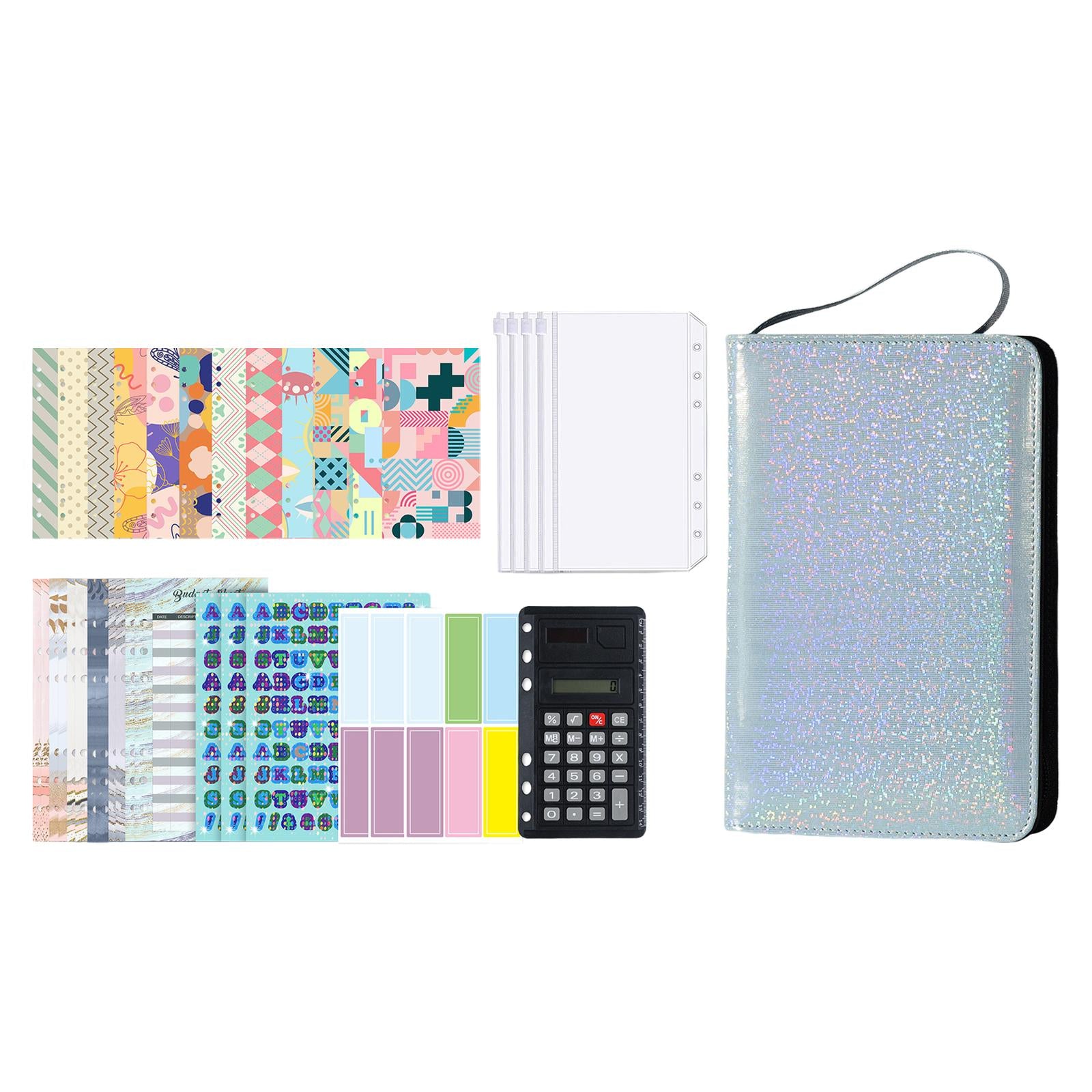 PU Leather A6 Notebook Binder Budget Planner with Pocket Cash Budget blue