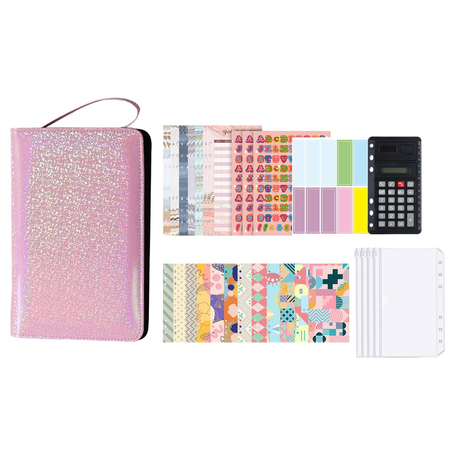 PU Leather A6 Notebook Binder Budget Planner with Pocket Cash Budget pink