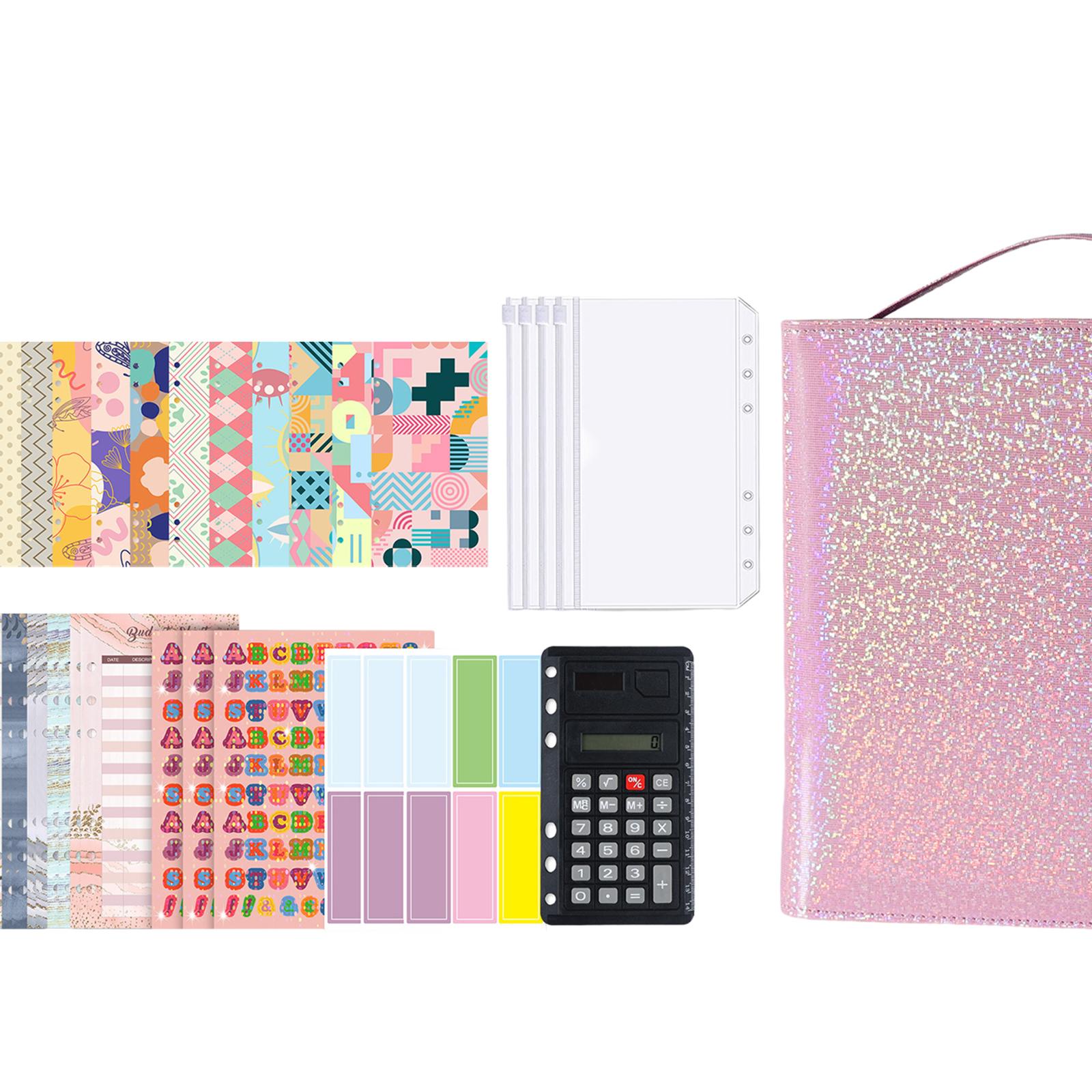 PU Leather A6 Notebook Binder Budget Planner with Pocket Cash Budget pink