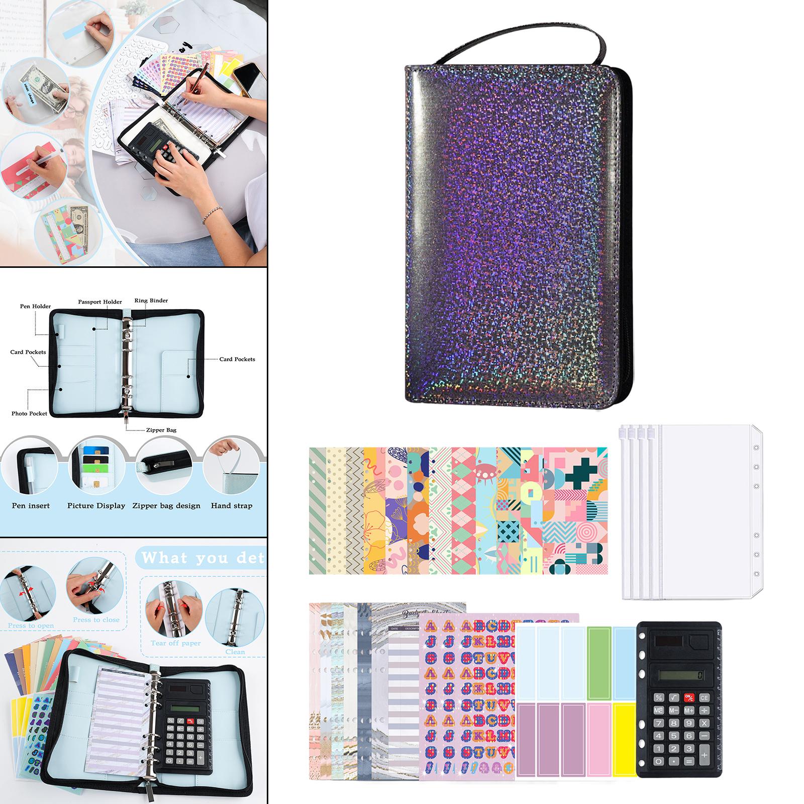 PU Leather A6 Notebook Binder Budget Planner with Pocket Cash Budget black