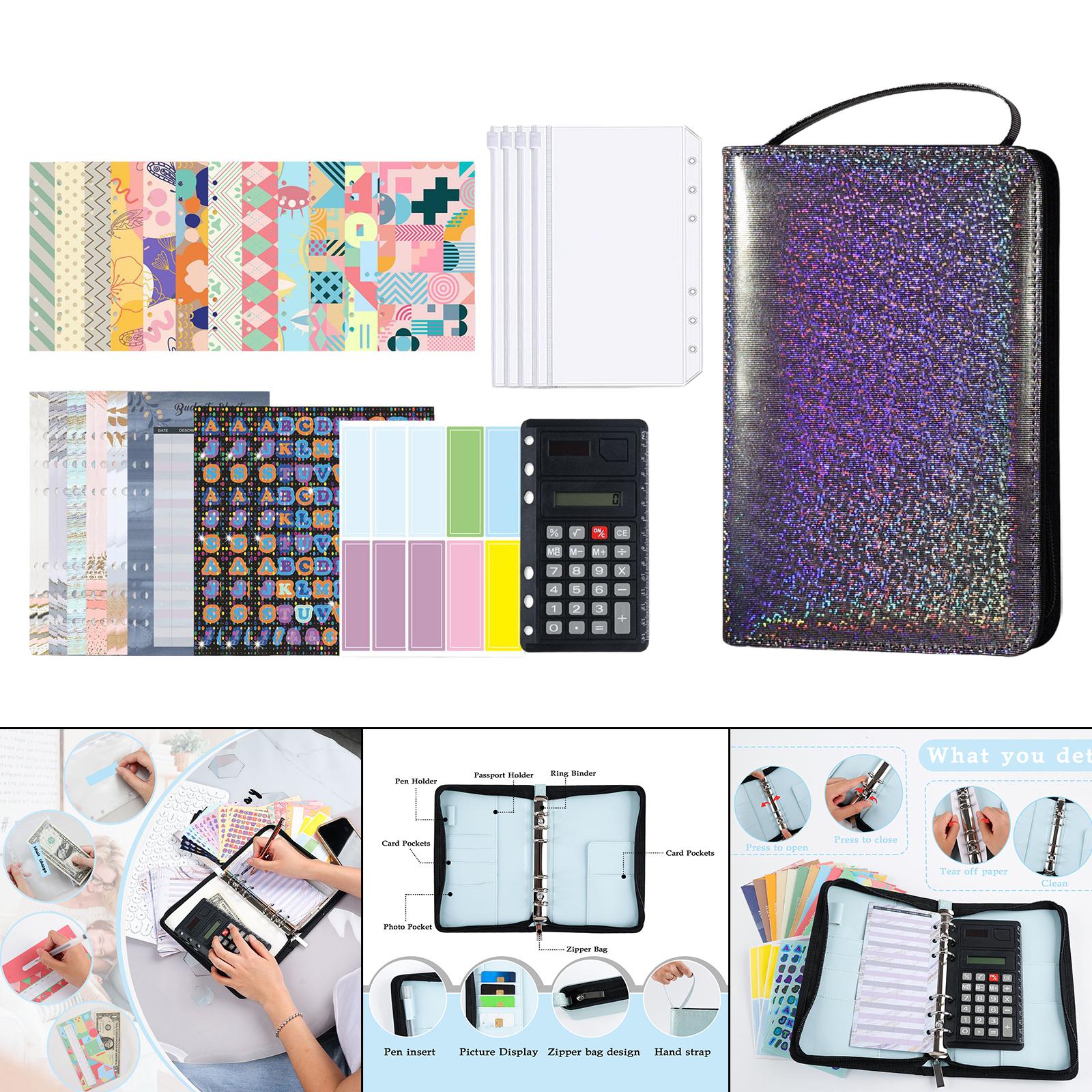 PU Leather A6 Notebook Binder Budget Planner with Pocket Cash Budget black