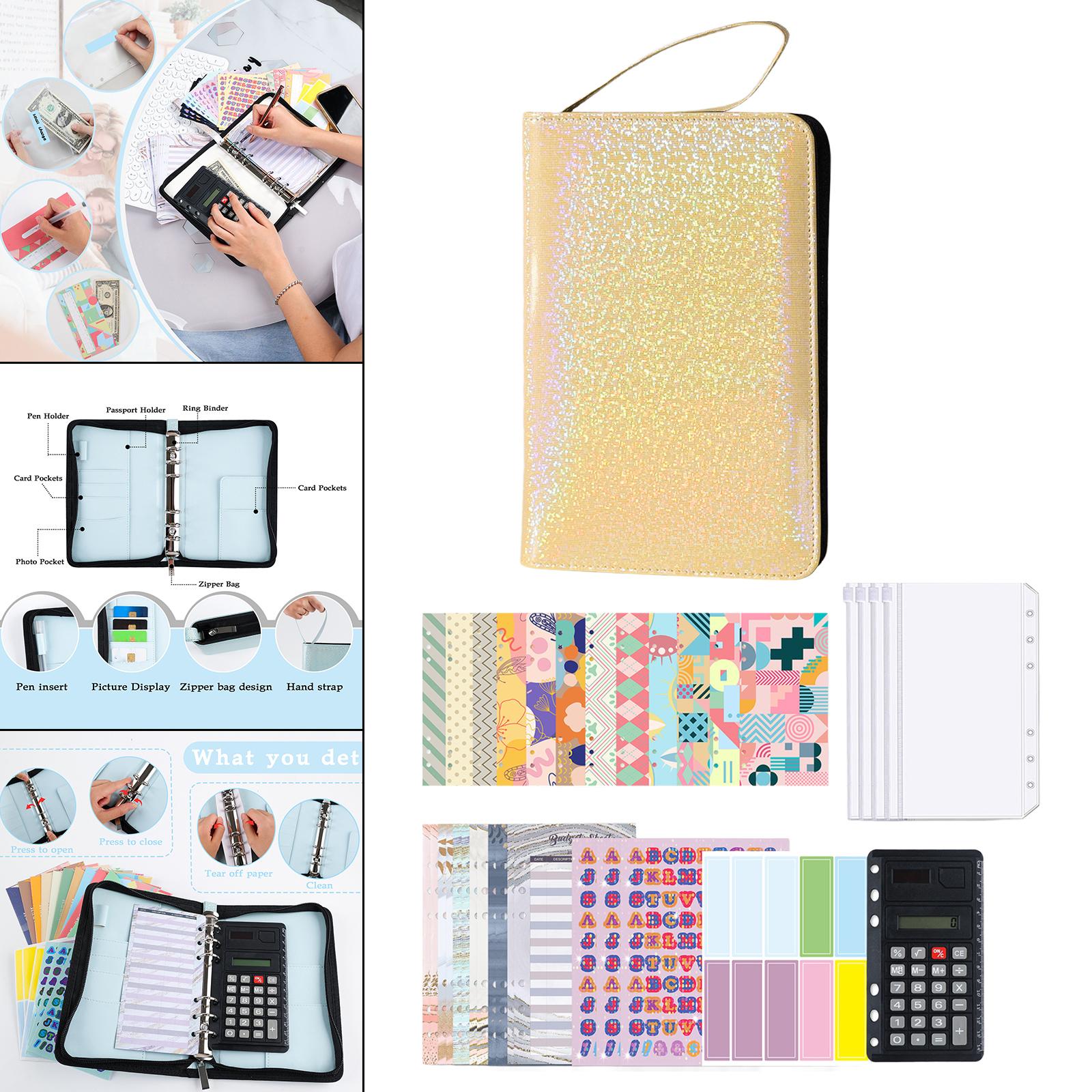 PU Leather A6 Notebook Binder Budget Planner with Pocket Cash Budget yellow