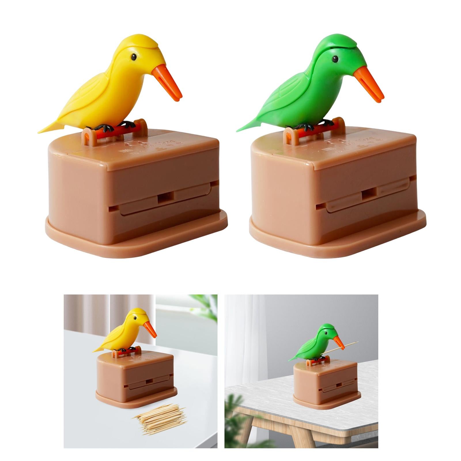 Bird Toothpick Dispenser Push Type Toothpick Box Container for Bars Cafes Yellow