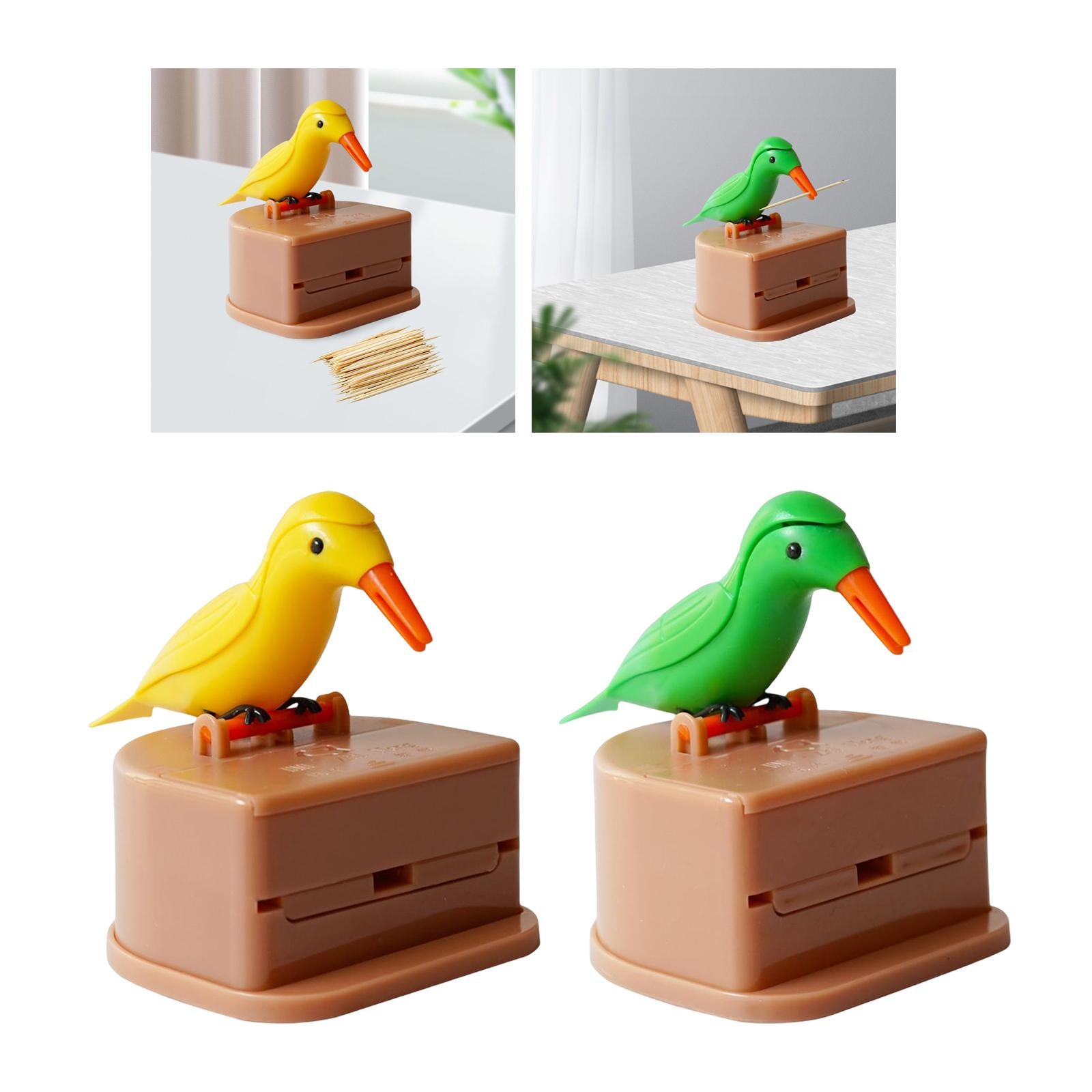 Bird Toothpick Dispenser Push Type Toothpick Box Container for Bars Cafes Yellow