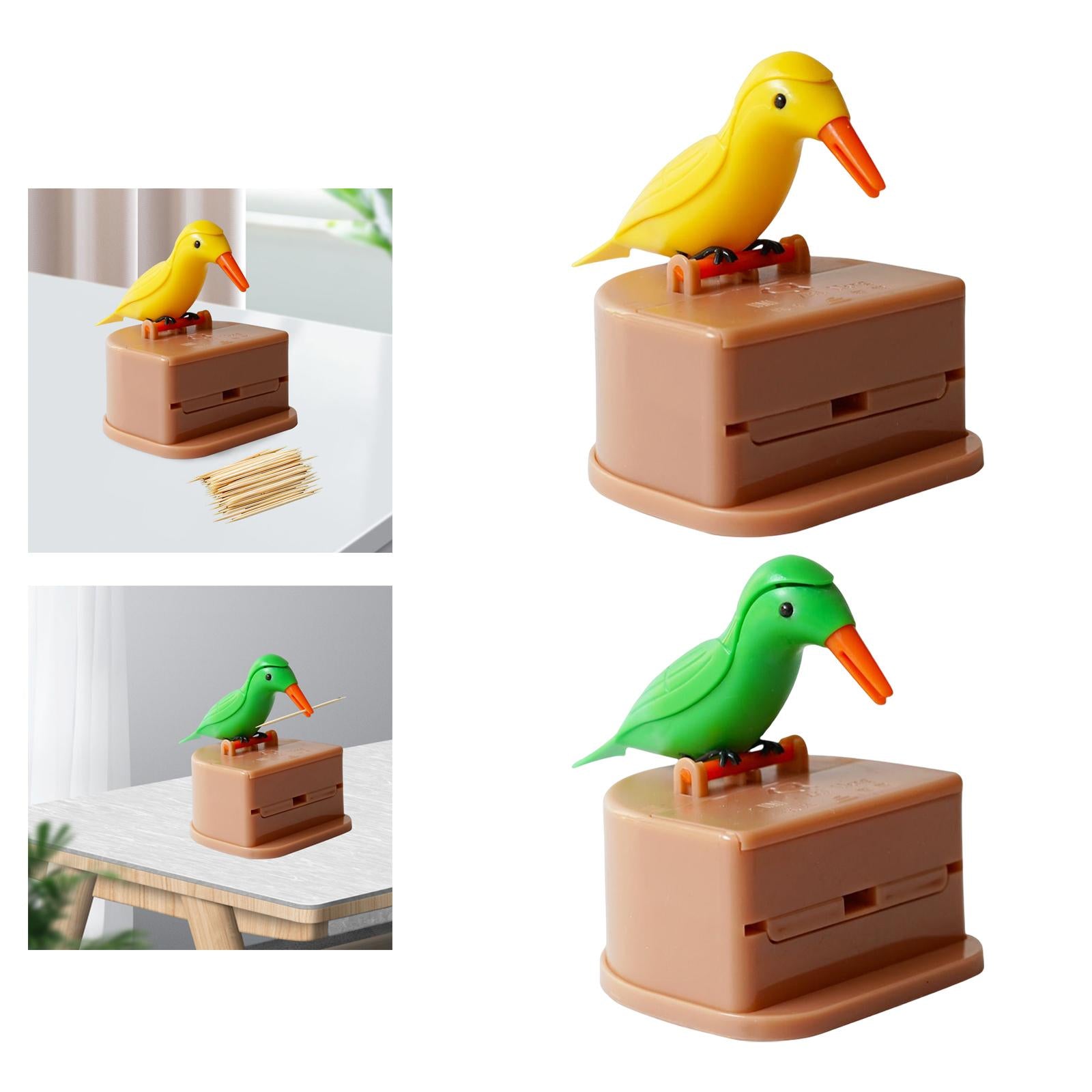 Bird Toothpick Dispenser Push Type Toothpick Box Container for Bars Cafes Yellow