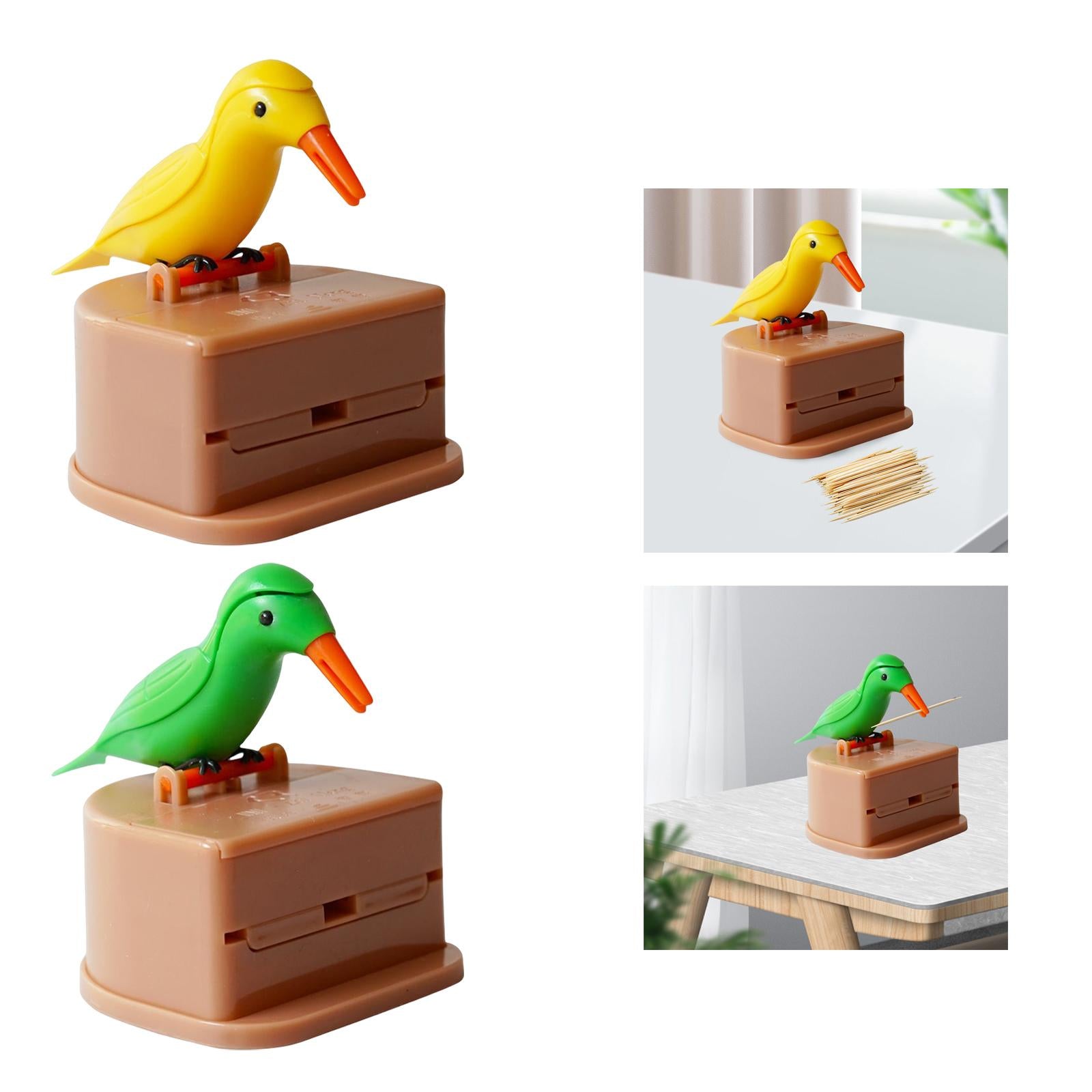 Bird Toothpick Dispenser Push Type Toothpick Box Container for Bars Cafes Yellow