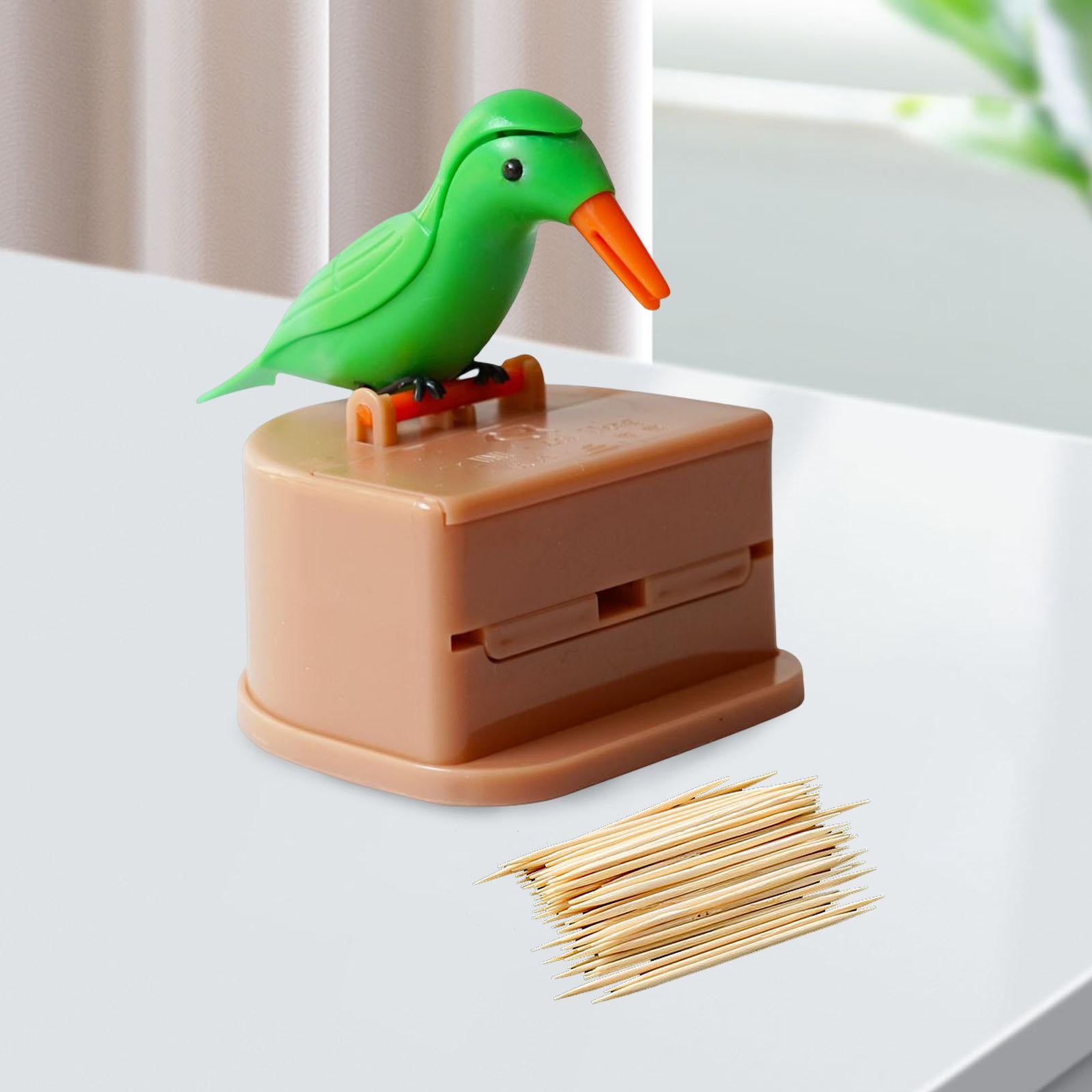 Bird Toothpick Dispenser Push Type Toothpick Box Container for Bars Cafes Green