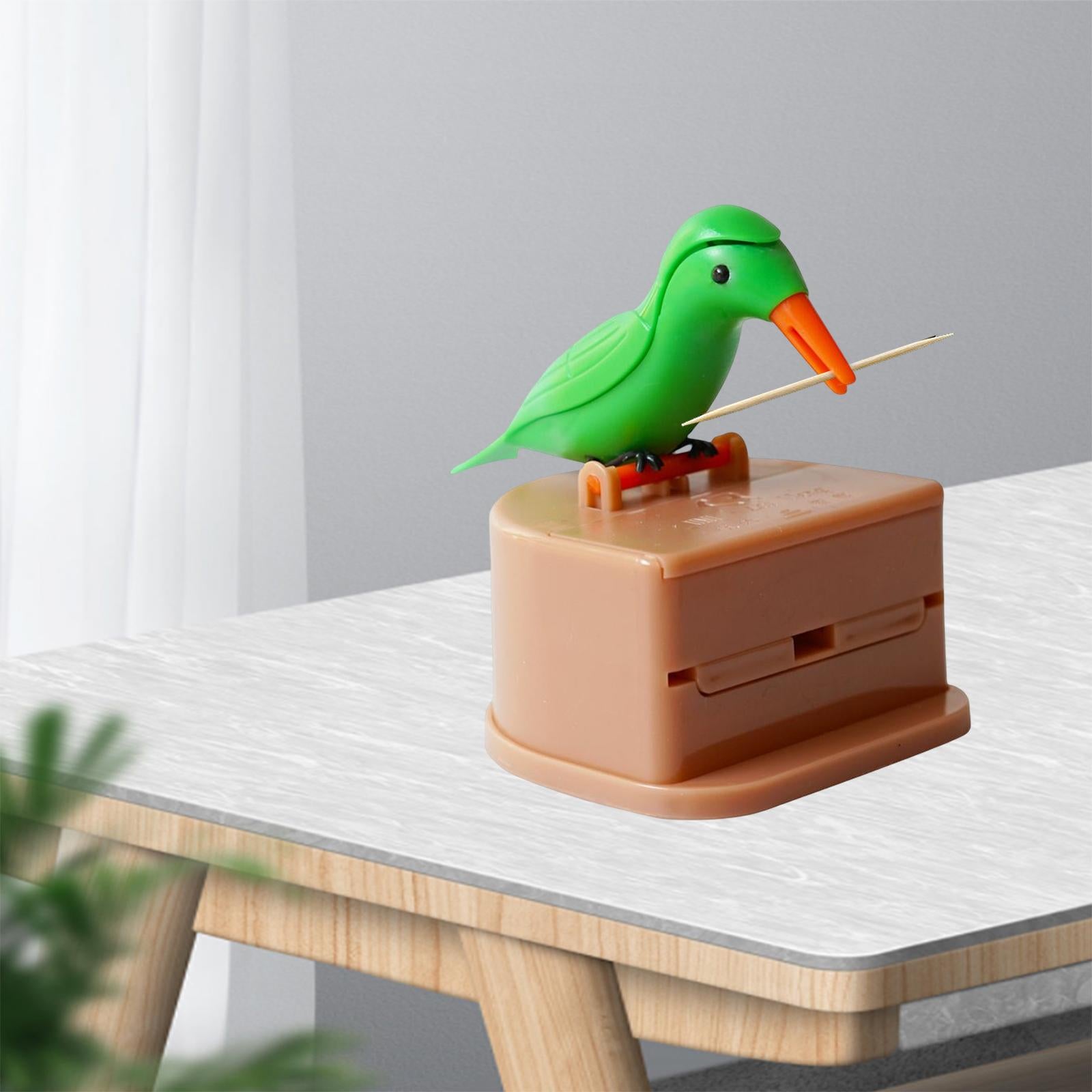 Bird Toothpick Dispenser Push Type Toothpick Box Container for Bars Cafes Green