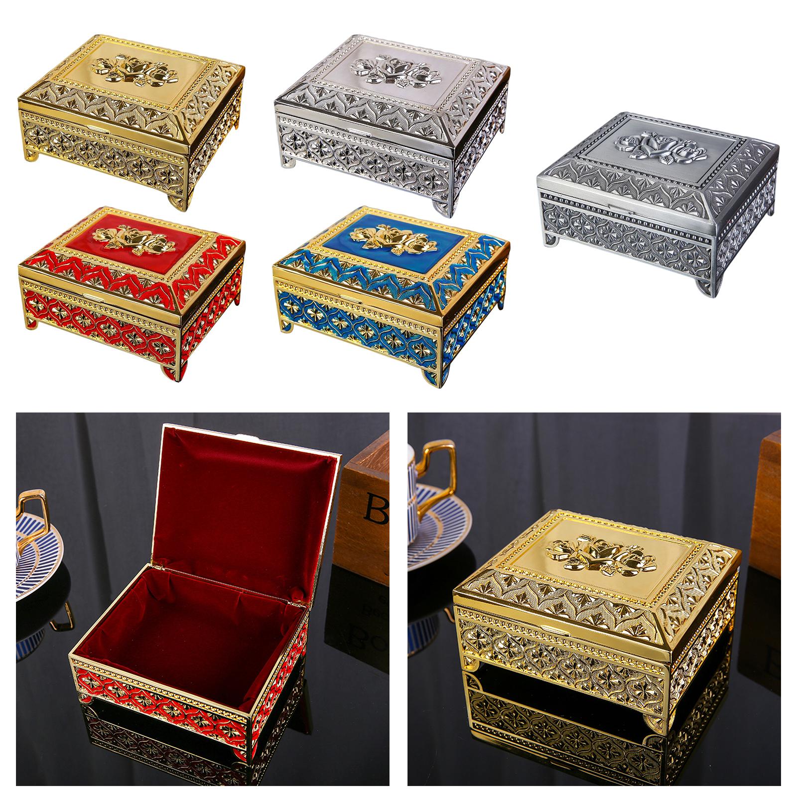 Floral Engraved Trinket Box Treasure Organizer Chest Keepsake Golden