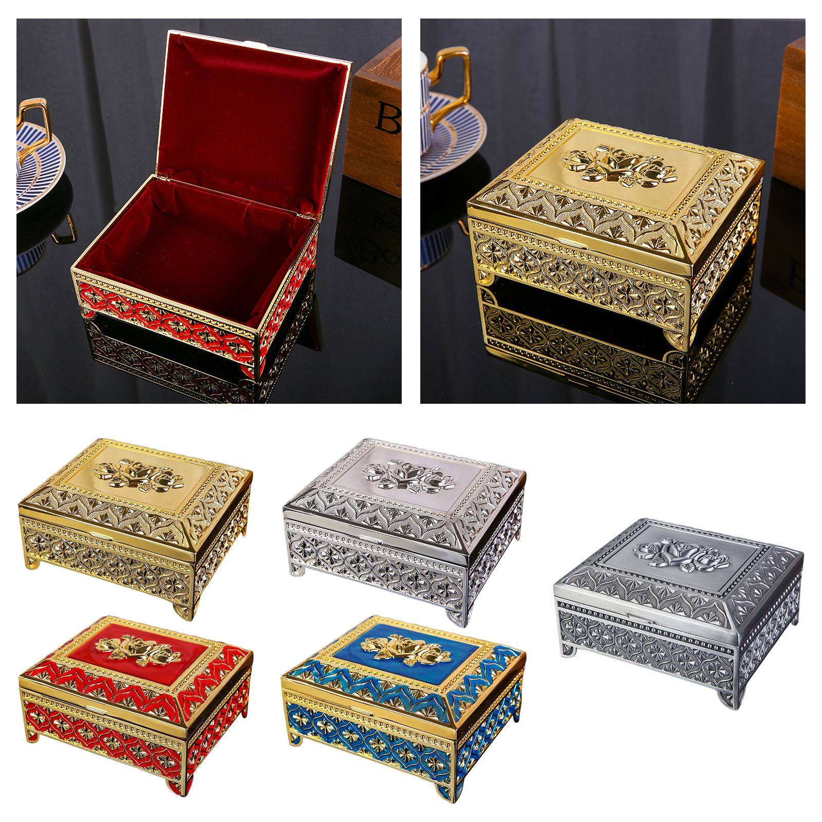 Floral Engraved Trinket Box Treasure Organizer Chest Keepsake Golden