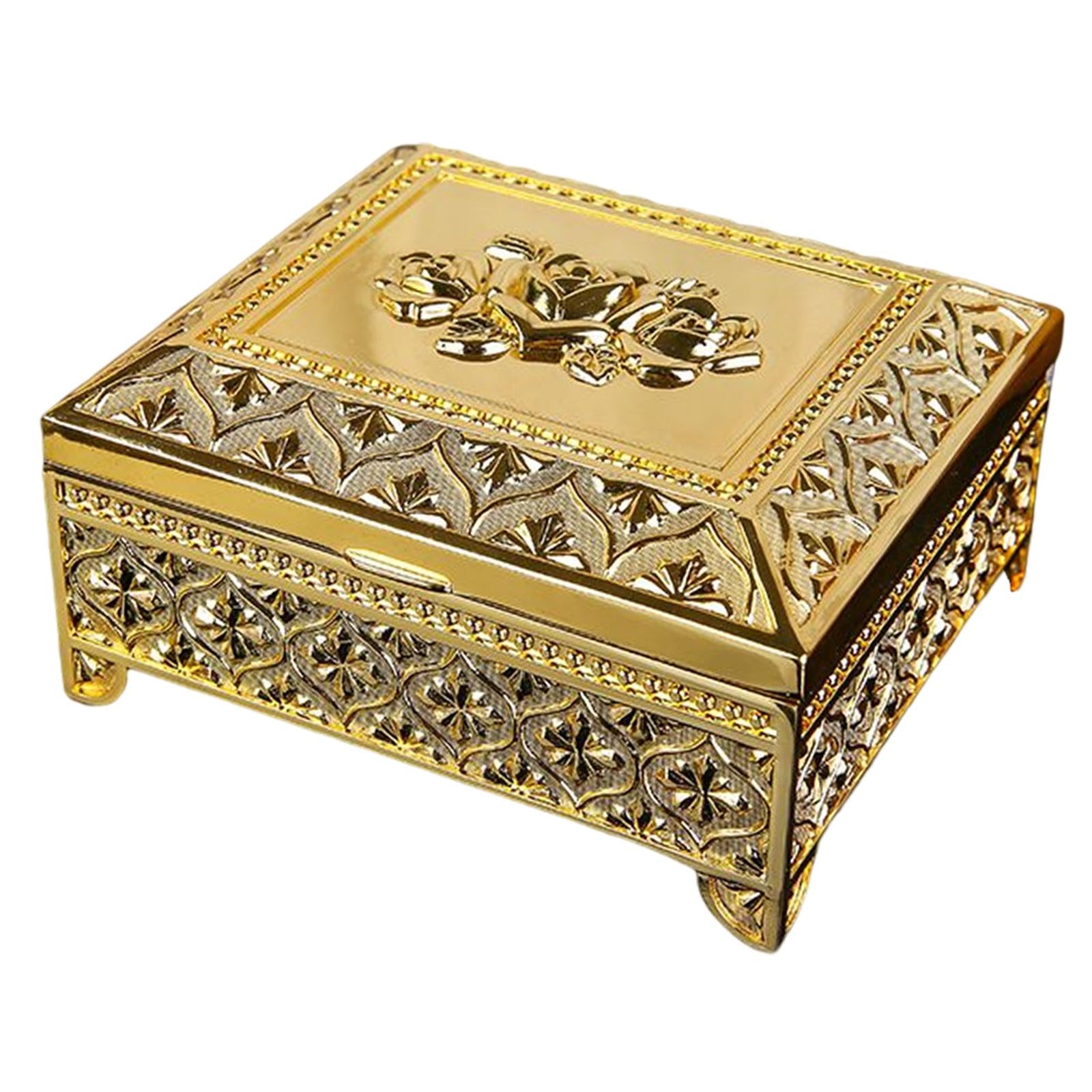 Floral Engraved Trinket Box Treasure Organizer Chest Keepsake Golden