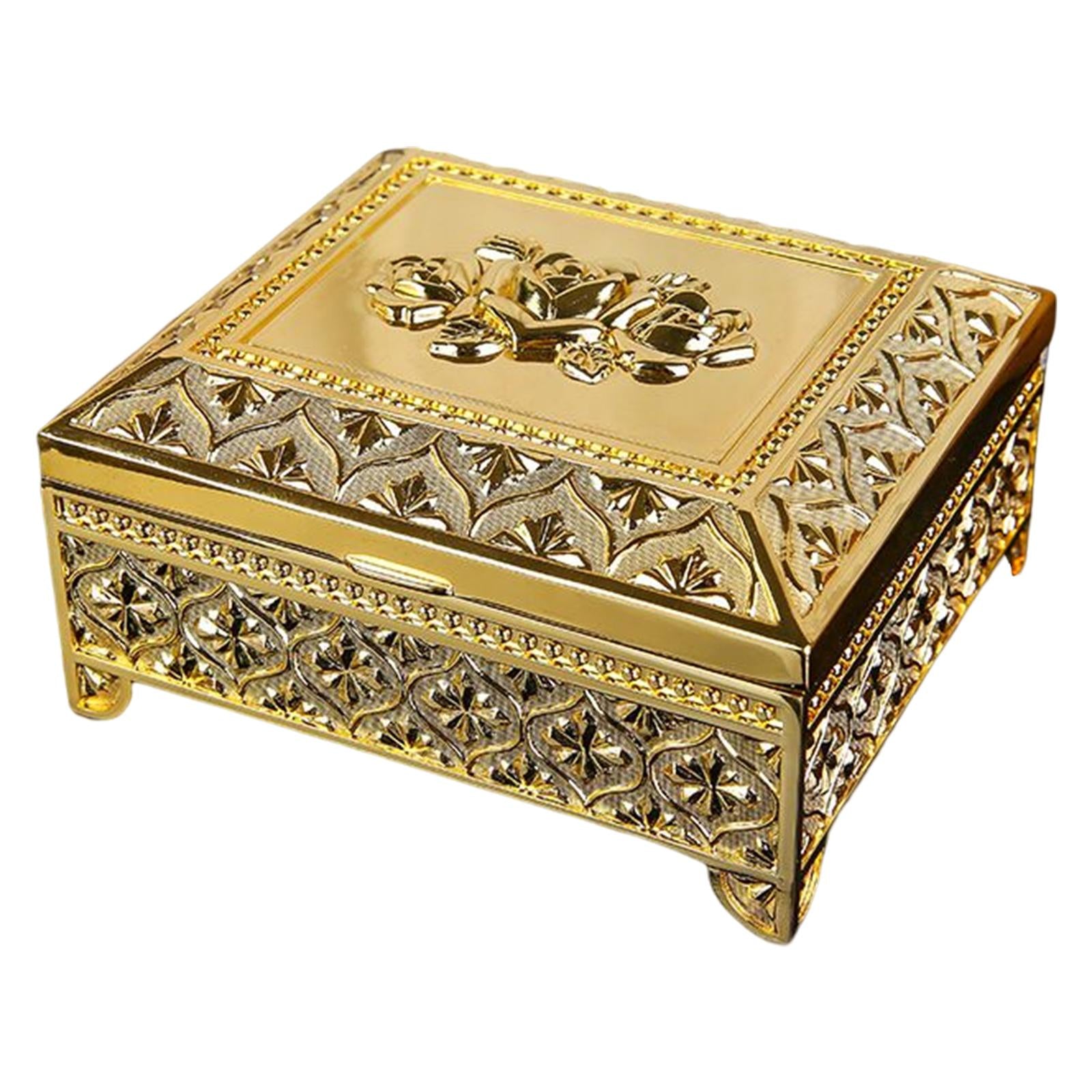 Floral Engraved Trinket Box Treasure Organizer Chest Keepsake Golden