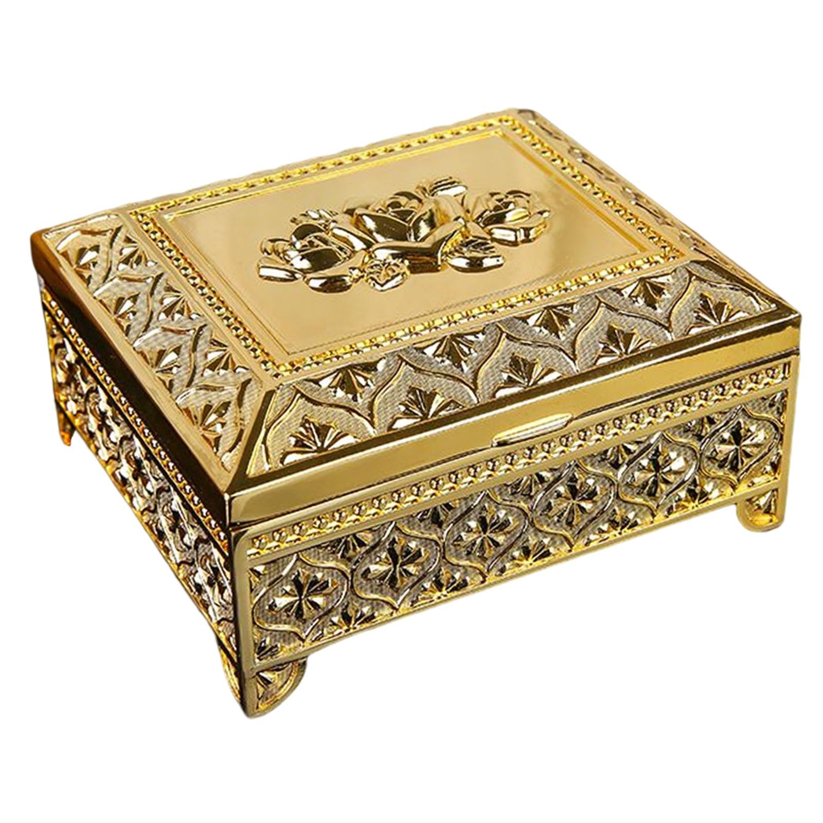 Floral Engraved Trinket Box Treasure Organizer Chest Keepsake Golden