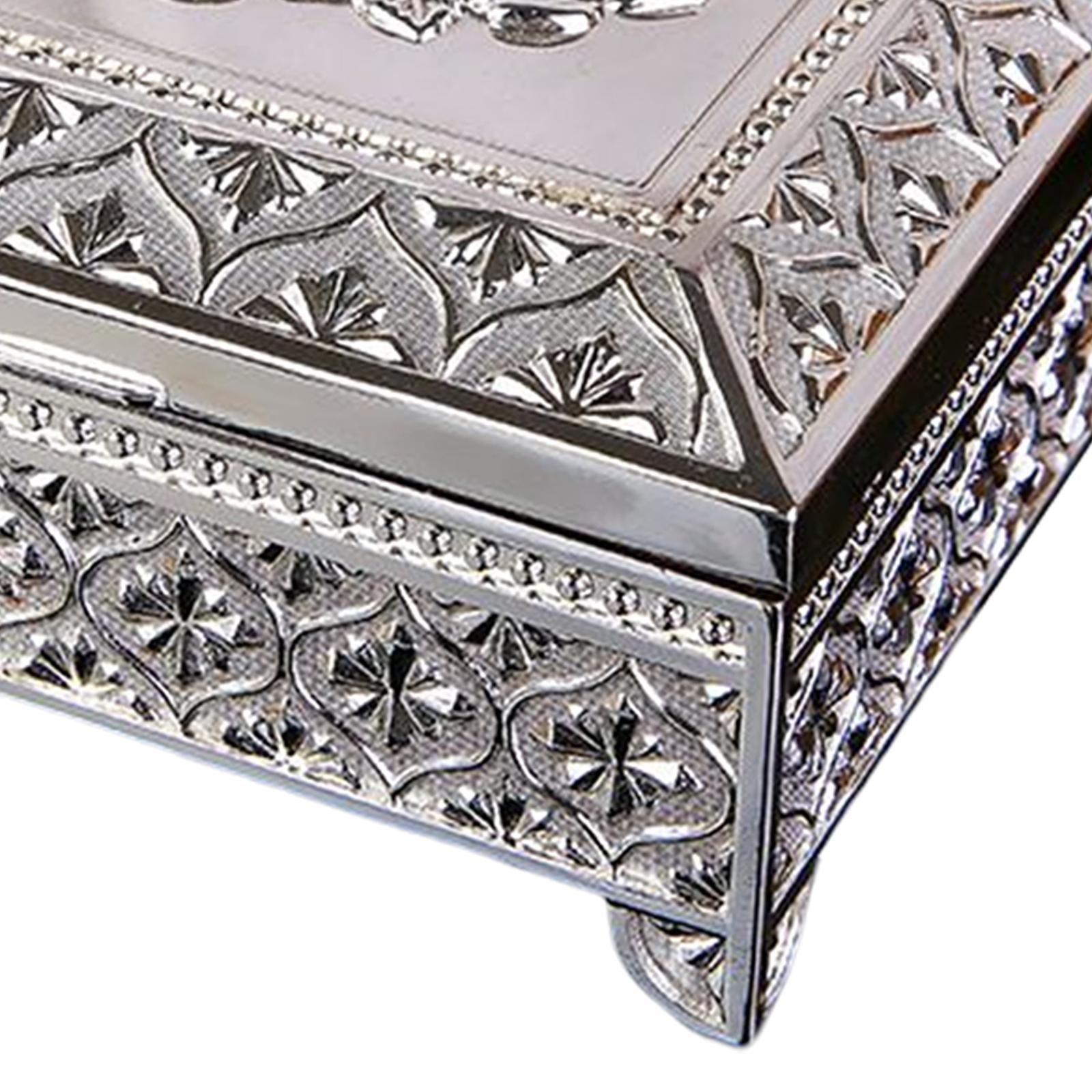 Floral Engraved Trinket Box Treasure Organizer Chest Keepsake Silver