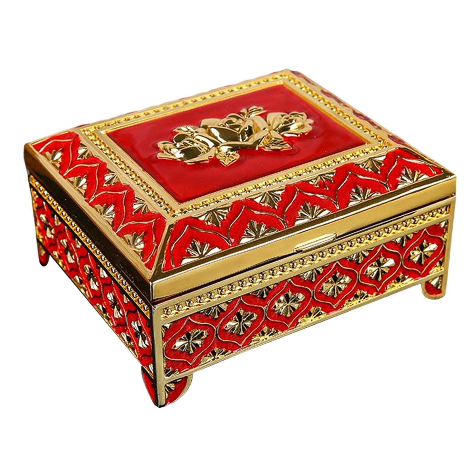 Floral Engraved Trinket Box Treasure Organizer Chest Keepsake Red