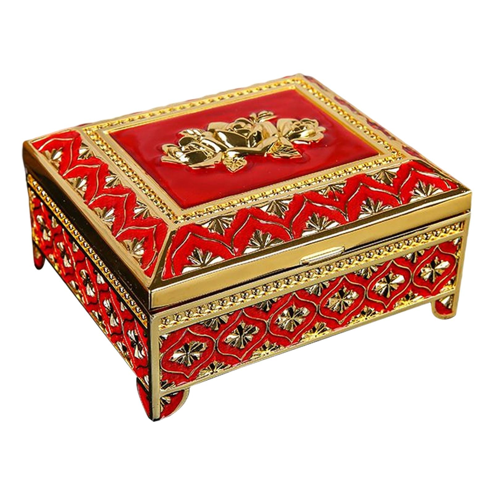 Floral Engraved Trinket Box Treasure Organizer Chest Keepsake Red