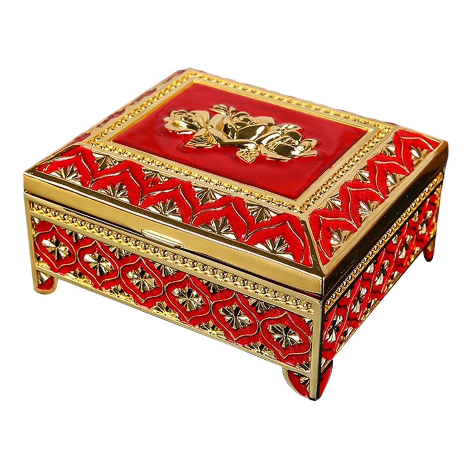 Floral Engraved Trinket Box Treasure Organizer Chest Keepsake Red