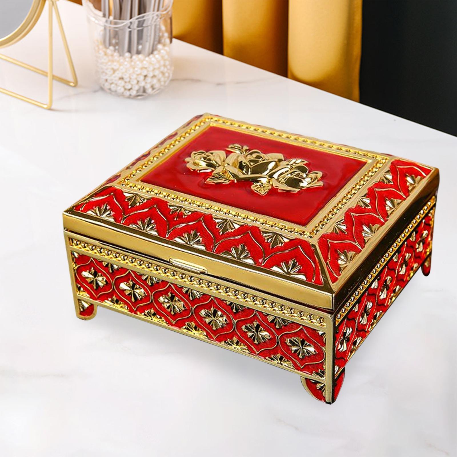 Floral Engraved Trinket Box Treasure Organizer Chest Keepsake Red