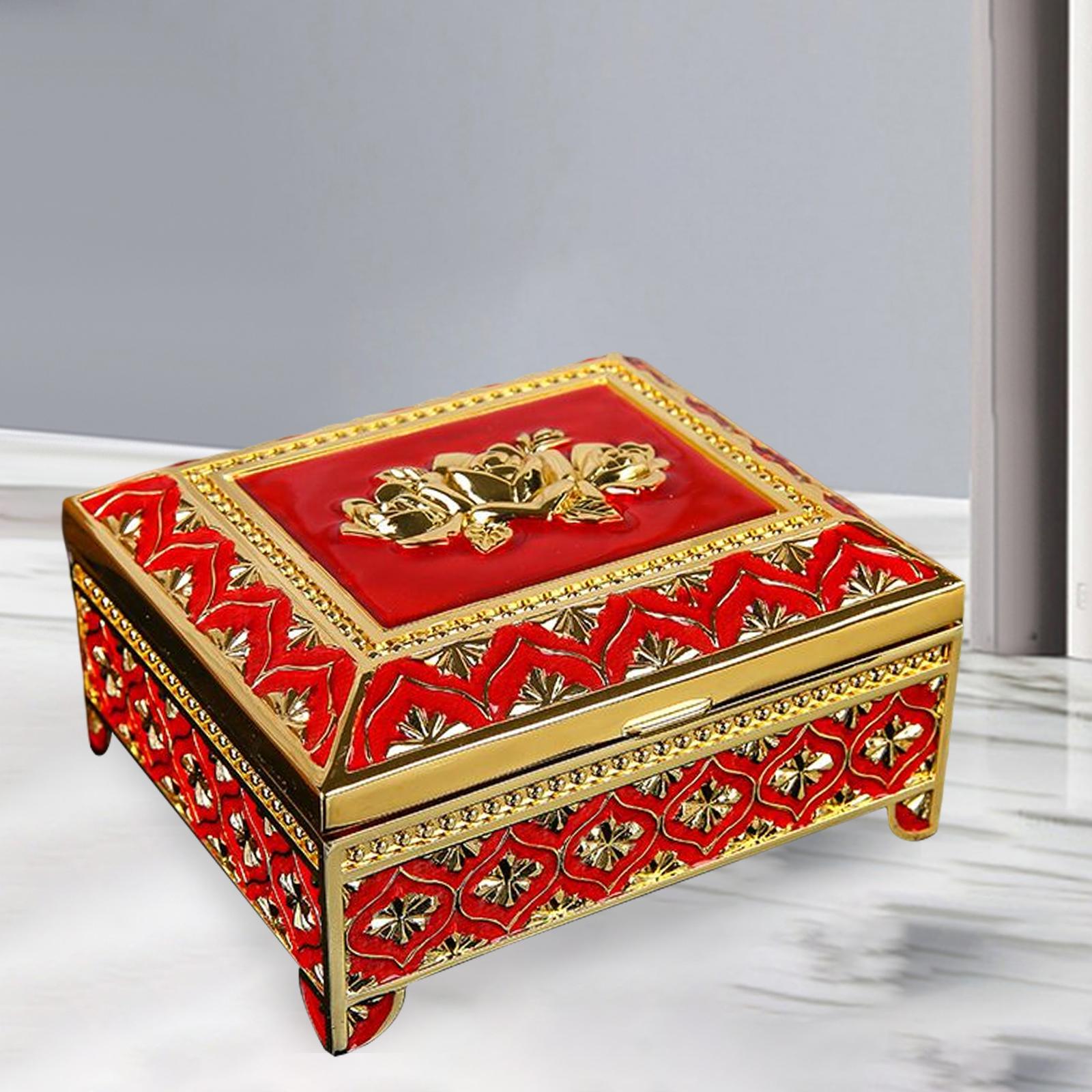 Floral Engraved Trinket Box Treasure Organizer Chest Keepsake Red