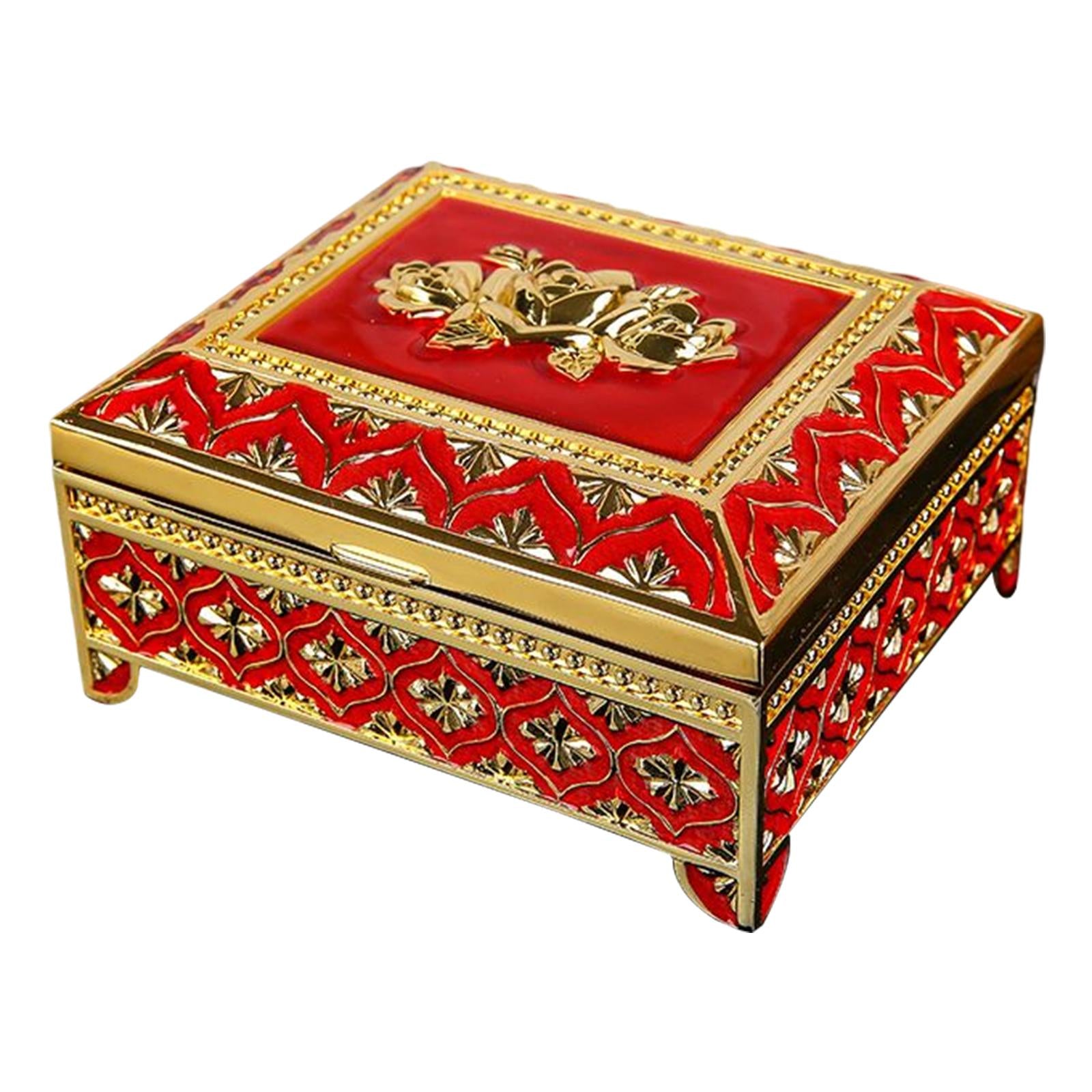 Floral Engraved Trinket Box Treasure Organizer Chest Keepsake Red