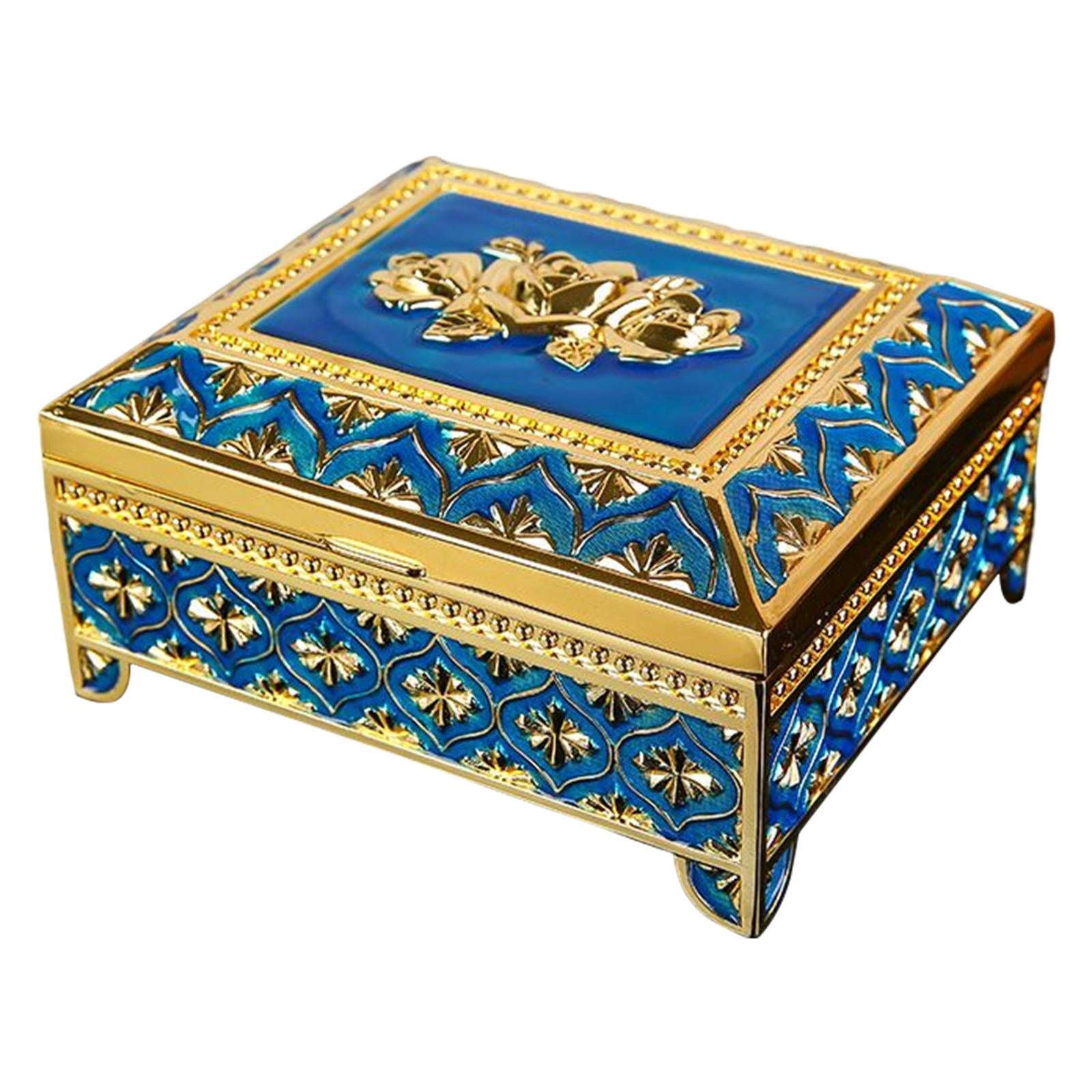 Floral Engraved Trinket Box Treasure Organizer Chest Keepsake Blue