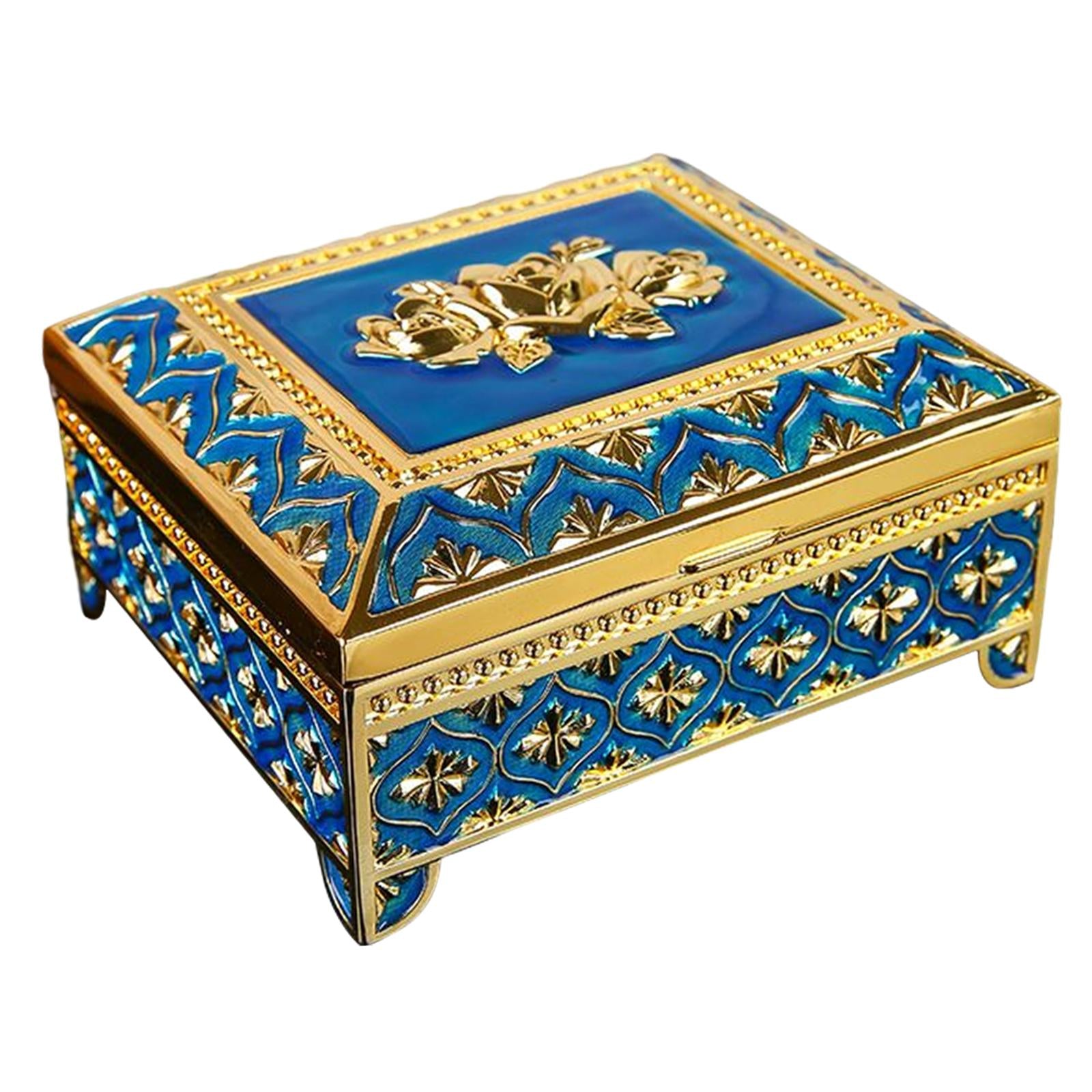 Floral Engraved Trinket Box Treasure Organizer Chest Keepsake Blue